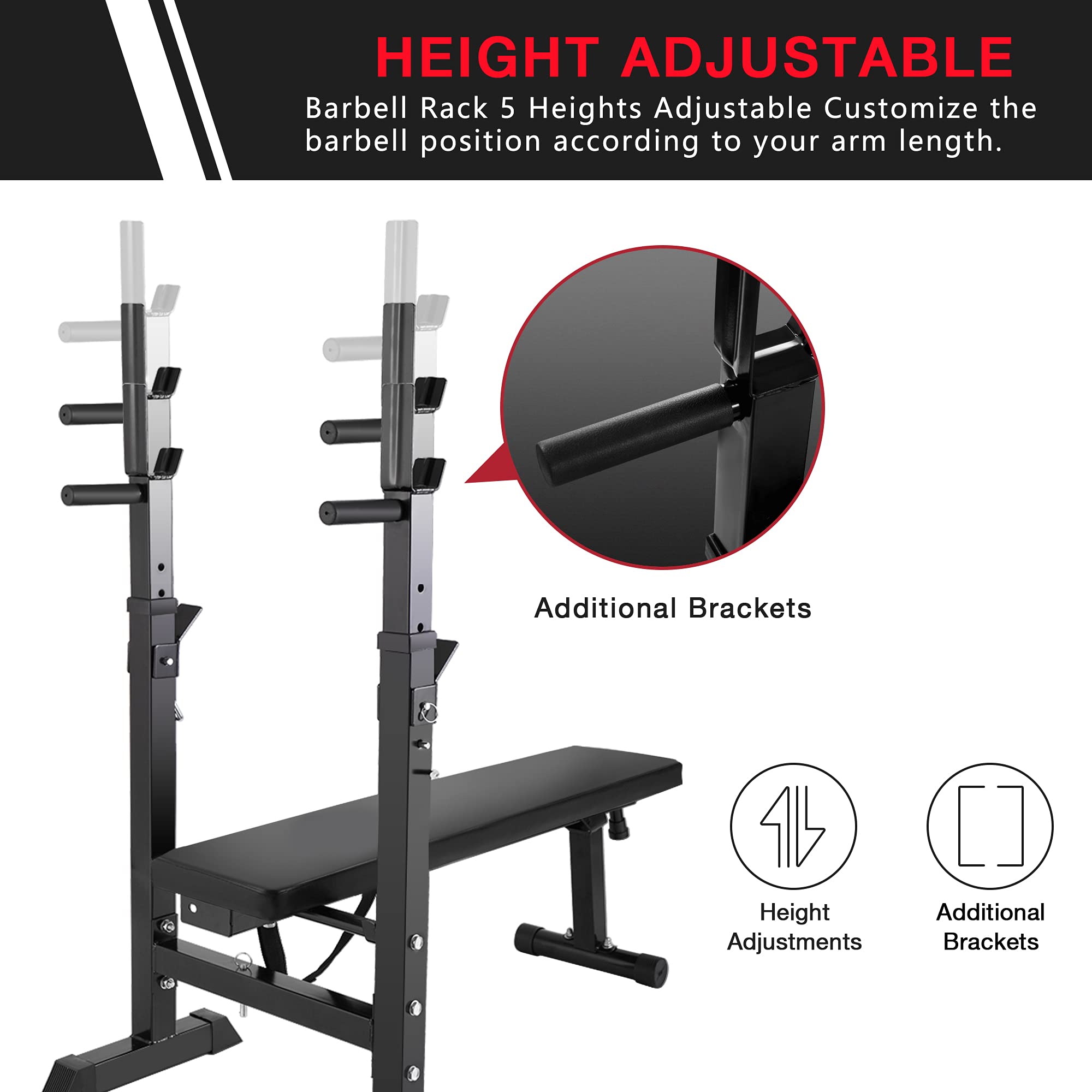 Sandinrayli Adjustable Weight Bench for Home Gym - Foldable Bench Press with Barbell Rack, Full Body Workout Equipment for Strength Training | Perfect for Small Spaces & Home Fitness Routines