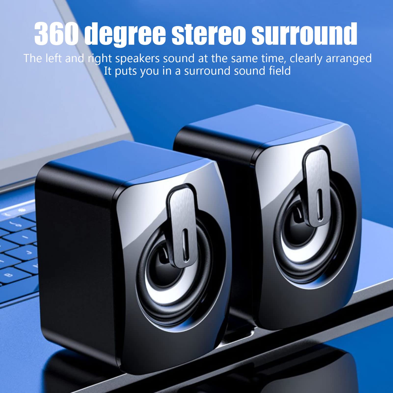Mini USB Powered Stereo Computer Speakers - Low Distortion Wired Desktop PC Laptop Gaming Speakers for Home Office & Gaming Setup