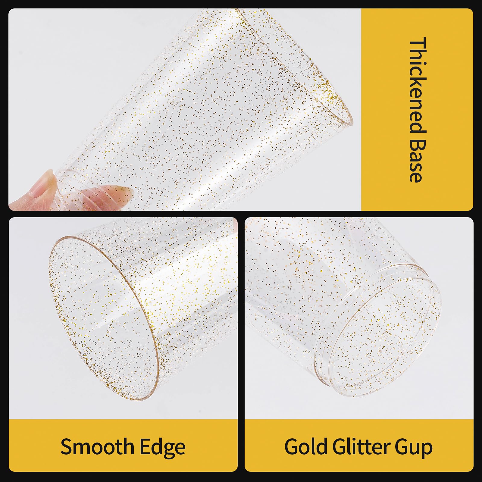 Goodluck 14 oz 200-Pack Gold Glitter Plastic Cups - Disposable Sparkling Party Cups for Cocktails, Weddings, Birthdays & Holidays - Elegant Drinkware for Celebrations & Special Events