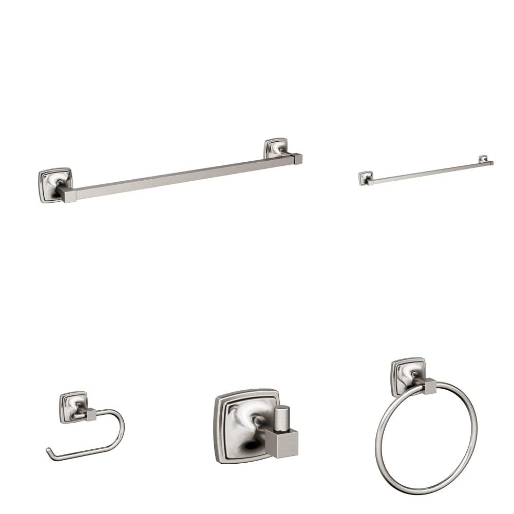 Amerock Brushed Nickel 5-Piece Bathroom Accessories Set - Modern Towel Bar, Toilet Paper Holder & More for Home Decor & Bathroom Organization