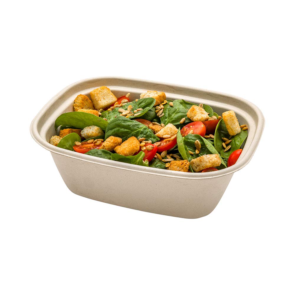 Eco-Friendly 60oz Bagasse Salad Plates - 100-Pack Grease-Resistant, Microwavable, Unbleached Pulp Containers with Reinforced Rim | Perfect for Restaurants, Catering, and Takeout Meals
