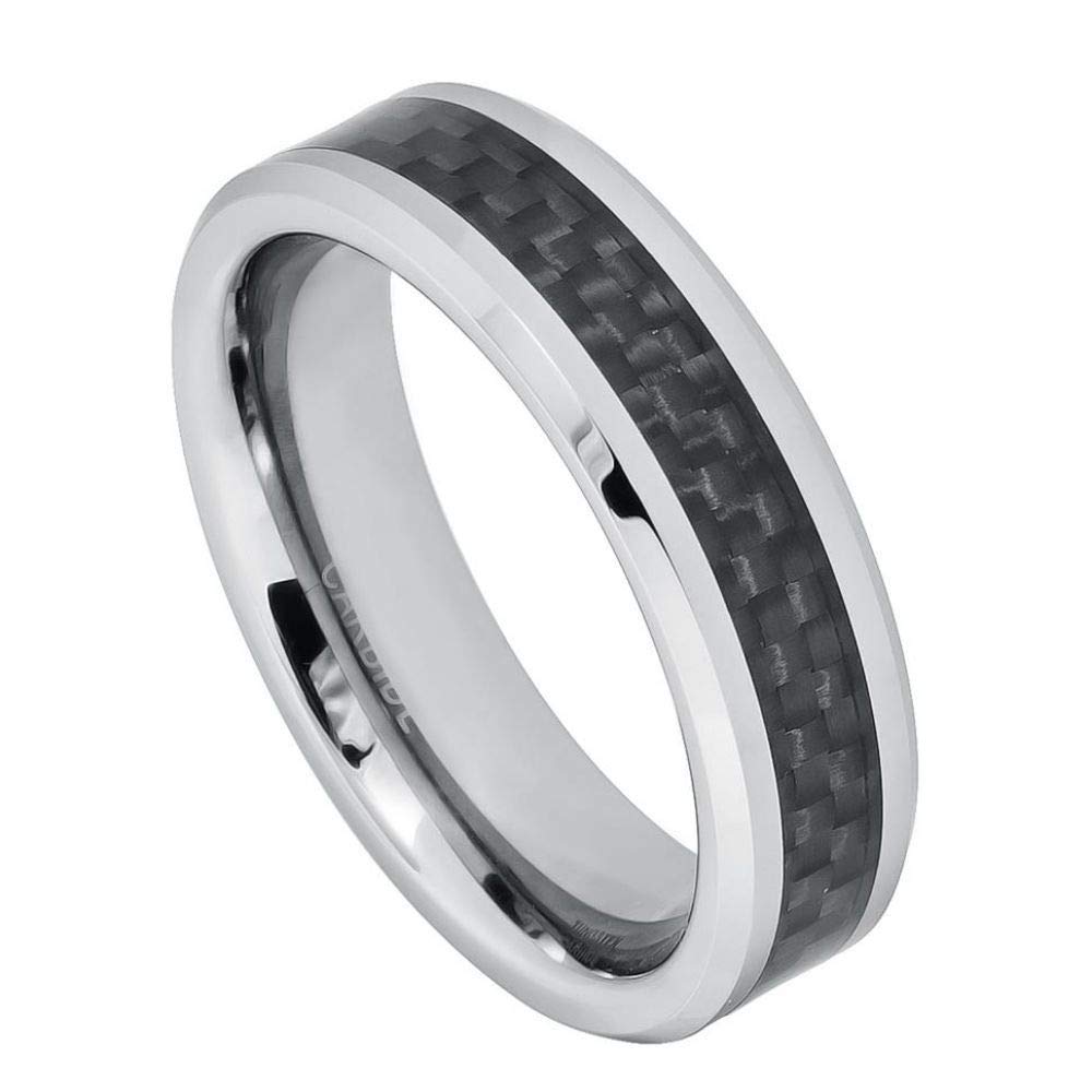 Premium High Polish Tungsten Carbide Ring with Carbon Fiber Inlay & Beveled Edge - Durable & Scratch Resistant Wedding Band for Men - Choose Your Color (Ideal for Engagements, Weddings & Anniversary Gifts)