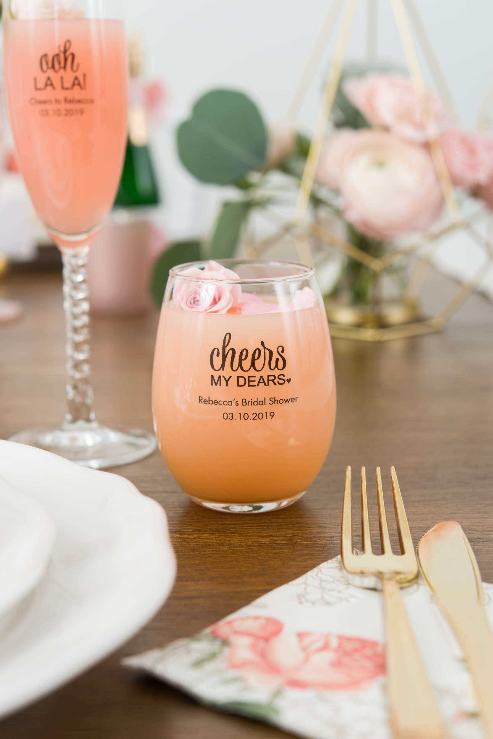 Personalized Stemless Wine Glasses 9oz (132 Pack) - Custom Wedding Favors, Bridal Shower Gifts & Party Drinkware for Celebrations