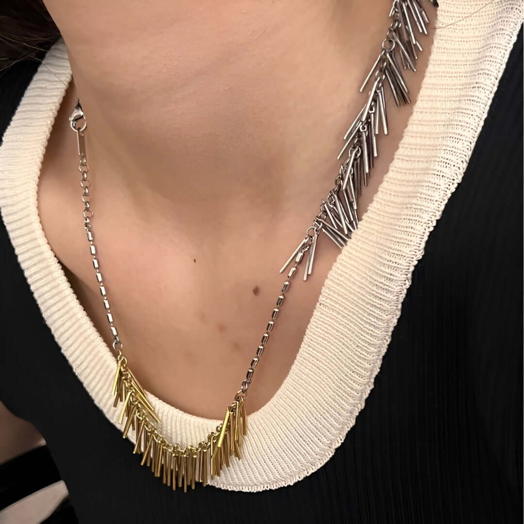 Elegant Gold and Silver Statement Tassel Chain Necklace | Fashion Jewelry for Women | Perfect for Parties, Weddings & Date Nights | N3317