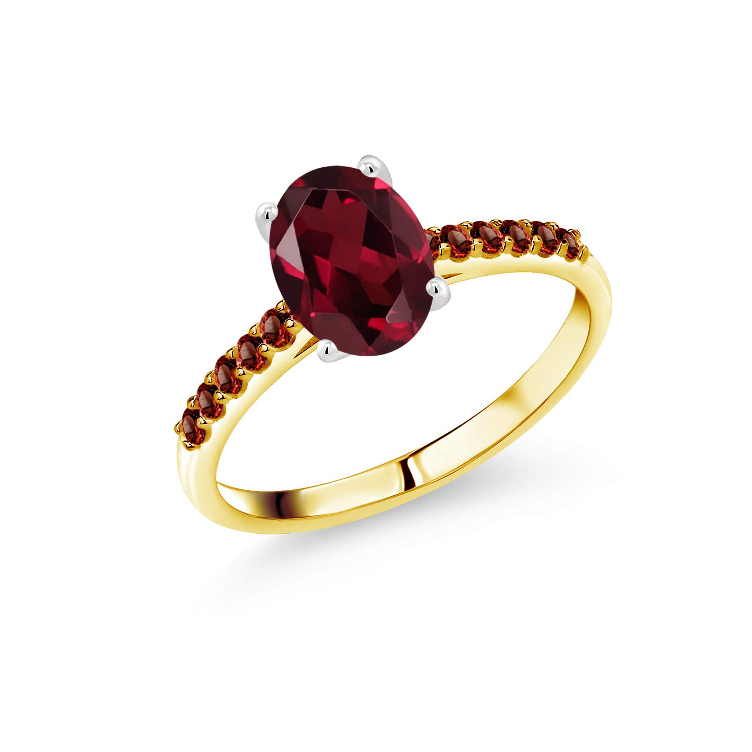 1.59 Ct Natural Red Rhodolite Garnet Ring in 10K Yellow Gold with White Gold Prongs | Gemstone Jewelry for Women | Perfect for Engagement, Anniversary & Special Occasions