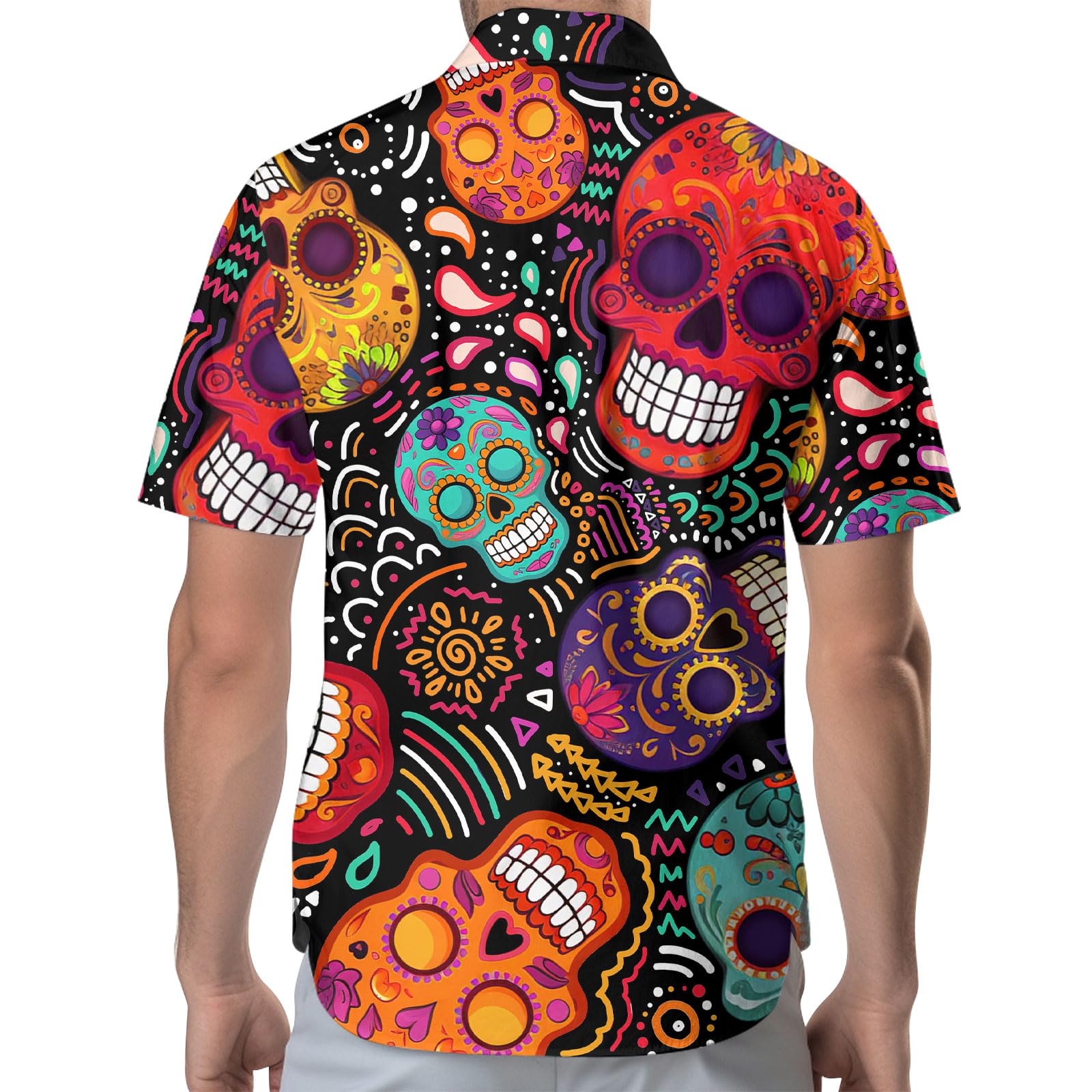 **34HD Halloween Gifts for Men - Skull Button Down Shirt, Cool Skull Print Shirt, Unique Birthday Gifts for Him - Perfect for Halloween Parties, Costume Events & Casual Wear**