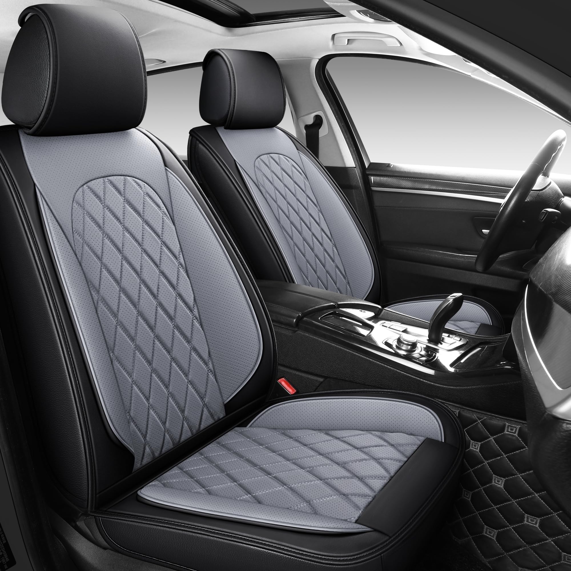 LINGVIDO Waterproof Leather Car Seat Cover - Universal Fit Front Seat Protector for Cars, SUVs & Trucks - Full Set Automotive Seat Covers Available (Black & Gray) - Perfect for Road Trips, Daily Commutes & Pet Protection