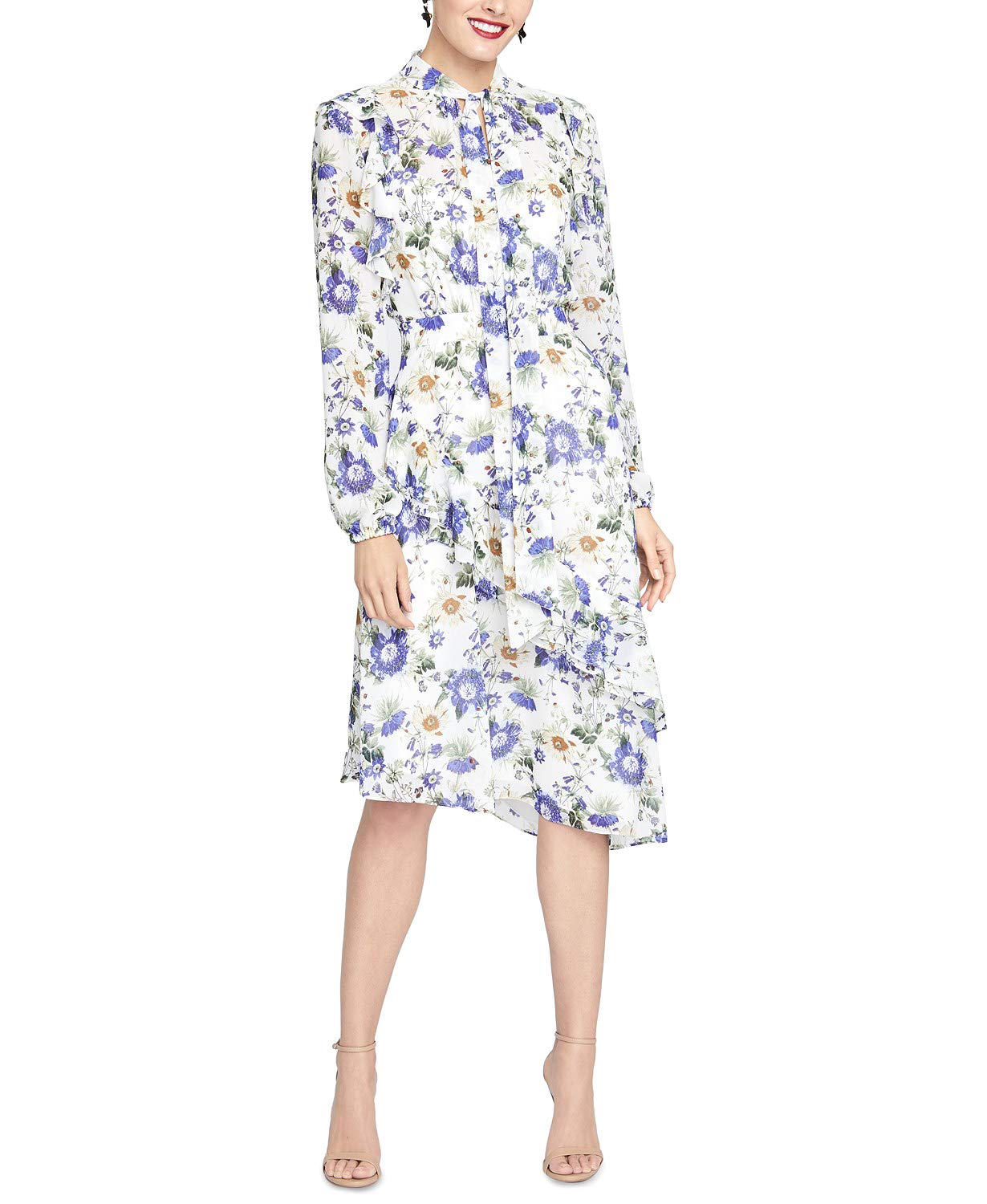 Rachel Roy Women's Sheer Floral Midi Dress - Off-White Size 4 | Elegant Summer Party Dress for Weddings, Garden Parties & Date Nights