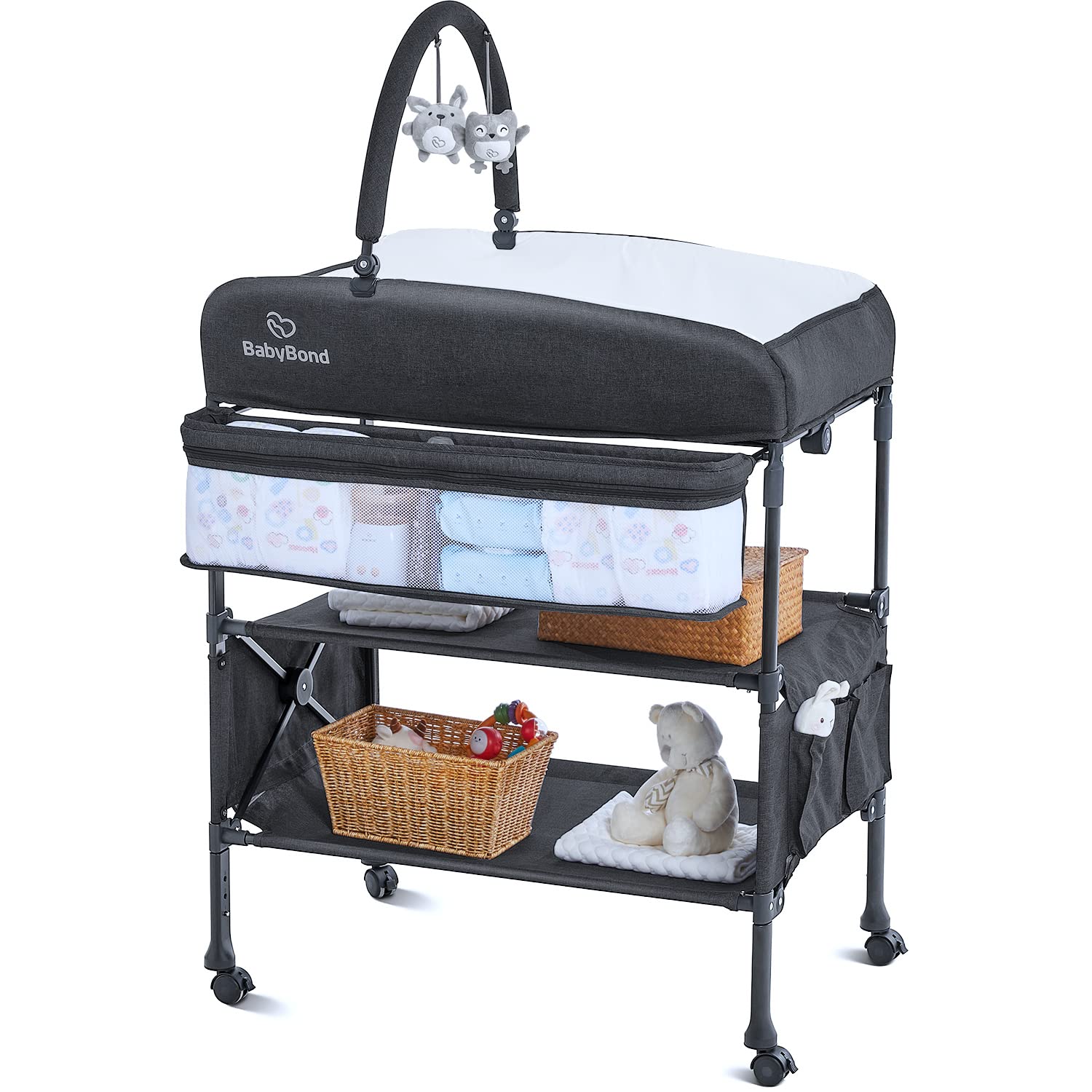 Portable Baby Changing Table - Foldable Diaper Changing Station with Adjustable Height, Waterproof Surface for Newborns & Infants (Grey) | Perfect for Nursery, Travel & On-the-Go Diaper Changes