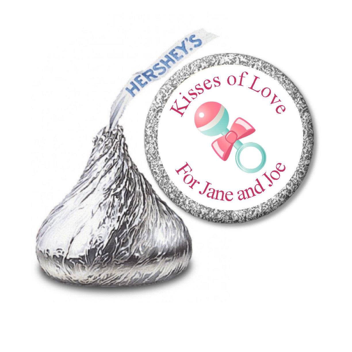 Pink Baby Rattle Stickers - Hershey Kiss Candy Party Favors for Baby Showers, Birthdays & Celebrations - Adhesive Decorations for Treat Bags, Gifts & Scrapbooking