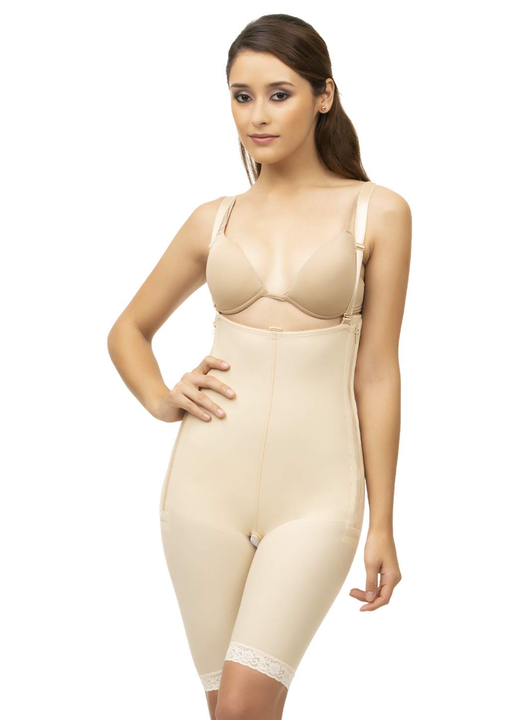 Isavela Post-Surgery Compression Bodysuit with Zipper & Suspenders - Mid Thigh Length Medical Garment for Tummy Tuck, Liposuction & Body Contouring Recovery (BS03) | Ideal for Post-Op Care & Everyday Comfort