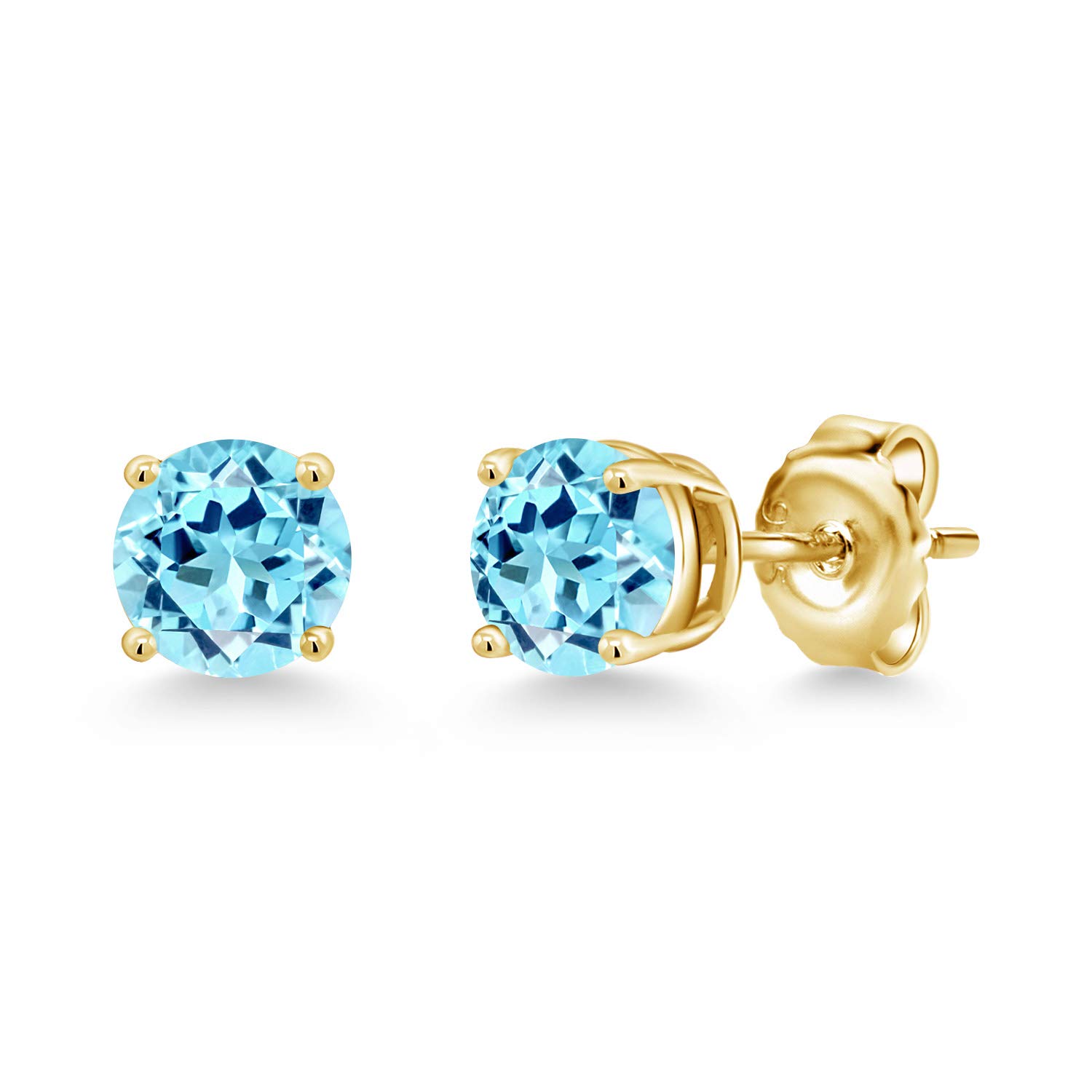 Gem Stone King 18K Gold Plated Sterling Silver 6MM Round Birthstone Stud Earrings for Women & Men | Personalized Zodiac Jewelry Gift for Birthday, Anniversary & Special Occasions