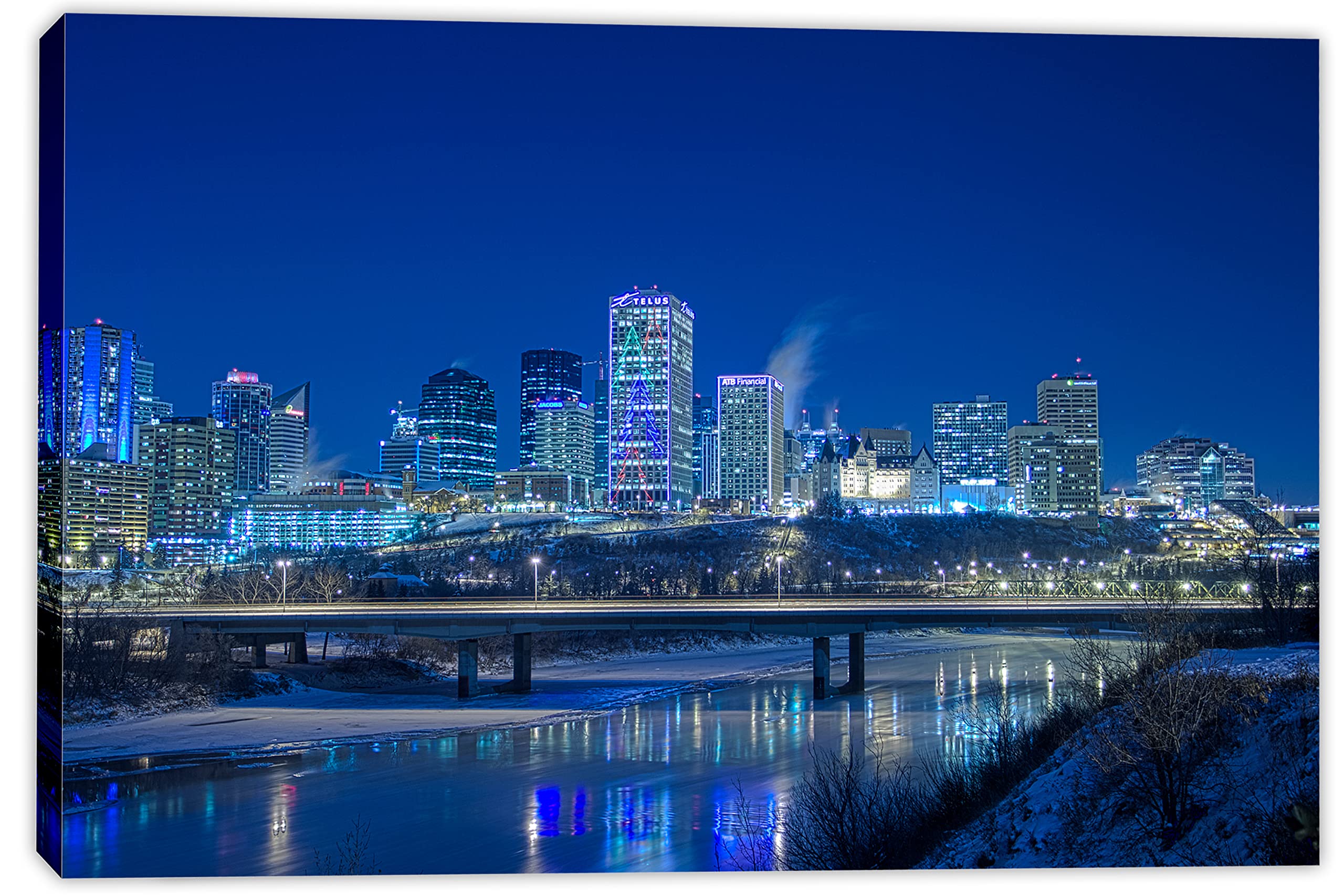 54 x 36 Edmonton Canada Skyline Canvas Print - Modern Wall Art for Home Decor, Office & Living Room | Premium Cityscape Painting for House & Apartment Wall Decoration