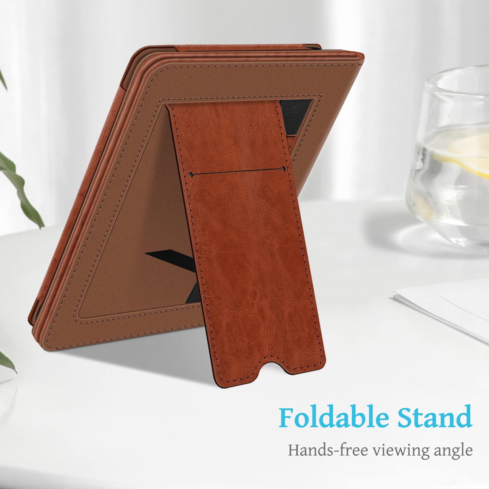 Fintie Stand Case for Kindle 11th Generation (2024/2022 Release) - Premium PU Leather Cover with Auto Sleep/Wake, Card Slot & Hand Strap - Vintage Brown - Perfect for Reading, Traveling and Daily Commute