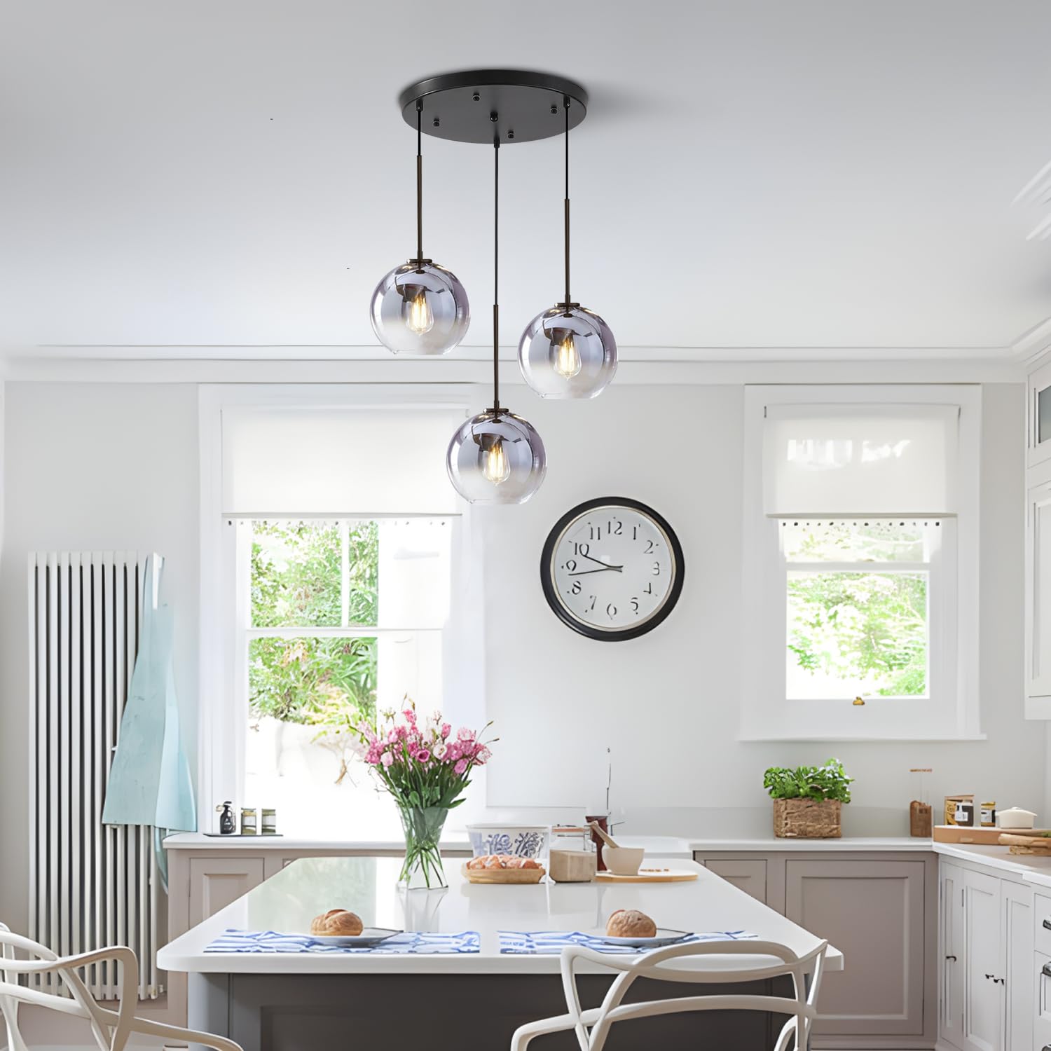 KCO Lighting 3-Pendant Modern Ceiling Chandelier - Large Glass Cluster Fixture with Nordic Mercury Glass Design | Perfect for Dining Room, Living Room & Bedroom Lighting