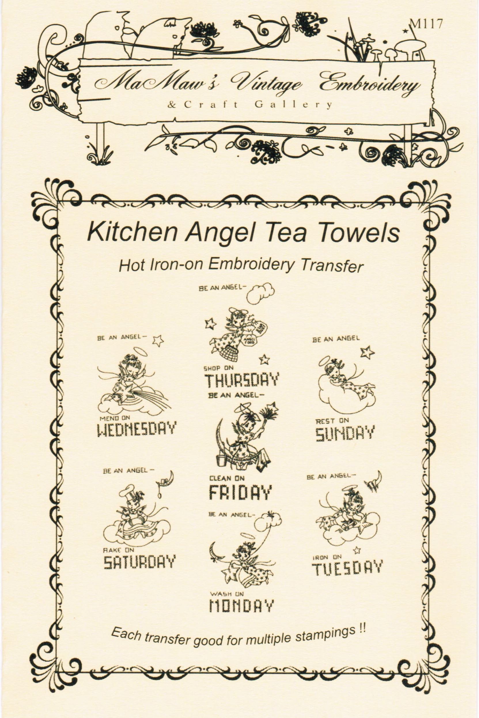 Kitchen Angels Iron-On Embroidery Transfers for Tea Towels - DIY Home Decor & Gift Ideas