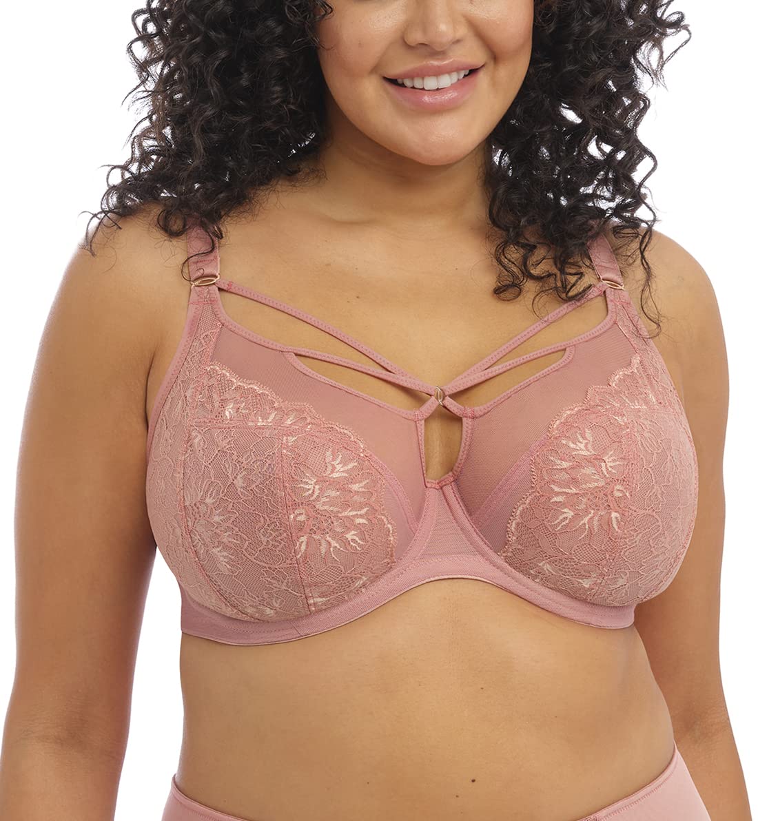 Elomi Women's Brianna Underwire Strappy Plunge Bra - Supportive Full Coverage Lingerie in Ash Rose | Perfect for Evening Wear & Special Occasions