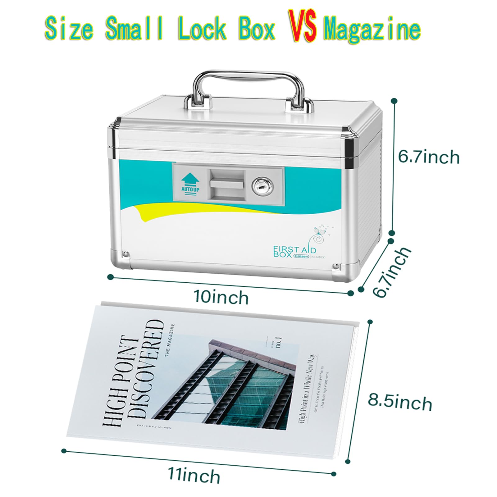 Secure Medicine Lock Box with Key - 10x6.7x6.7 Inch Small Medication Storage Safe for Prescription Drugs, First Aid Supplies & Valuables - Ideal for Home, Travel, and Child Safety