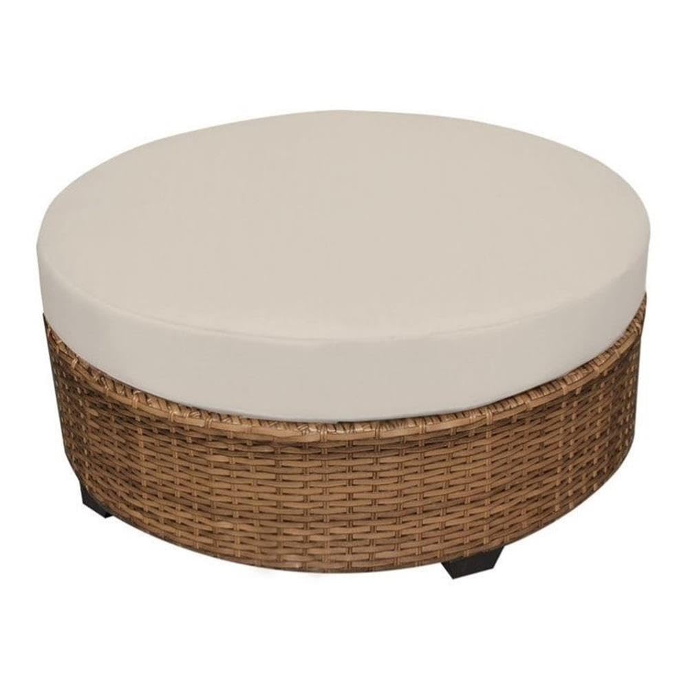Modern Round Wicker Rattan Coffee Table - Beige Outdoor Patio Furniture for Garden, Poolside & Backyard Decor