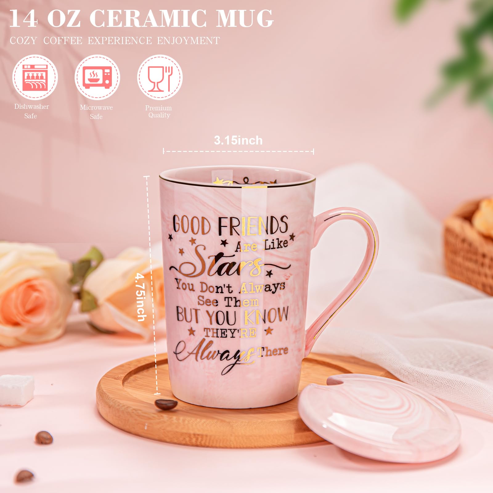 Best Friendship Gifts for Women - Unique BFF Birthday Present for Her, 14 oz Ceramic Marble Coffee Mug with Gold Print in Gift Box | Perfect for Besties, Female Friends & Special Occasions | Great for Coffee Lovers, Office Use & Thoughtful Surprises