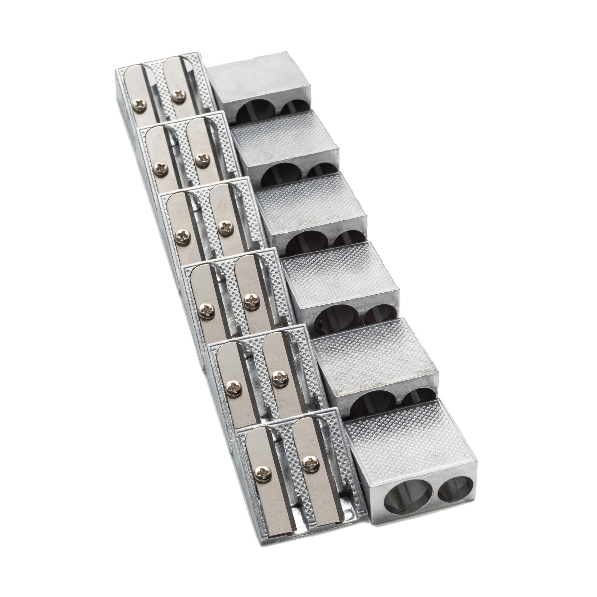 School Smart 2 Hole Pencil Sharpeners - Silver (Pack of 12) - Perfect for Classrooms, Offices & Art Studios