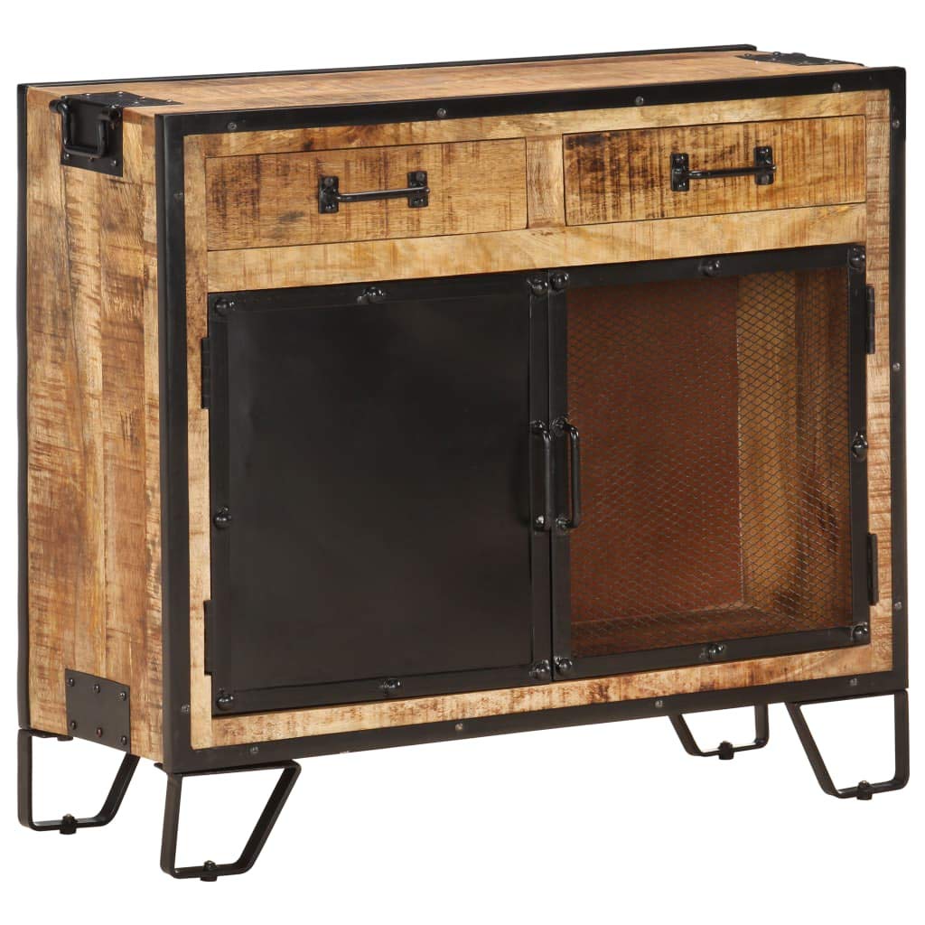Industrial Wooden Storage Cabinet - Solid Mango Wood Sideboard Buffet for Kitchen, Dining & Living Room - 31.5x12.2x28 Inches - Perfect for Home Organization & Rustic Decor