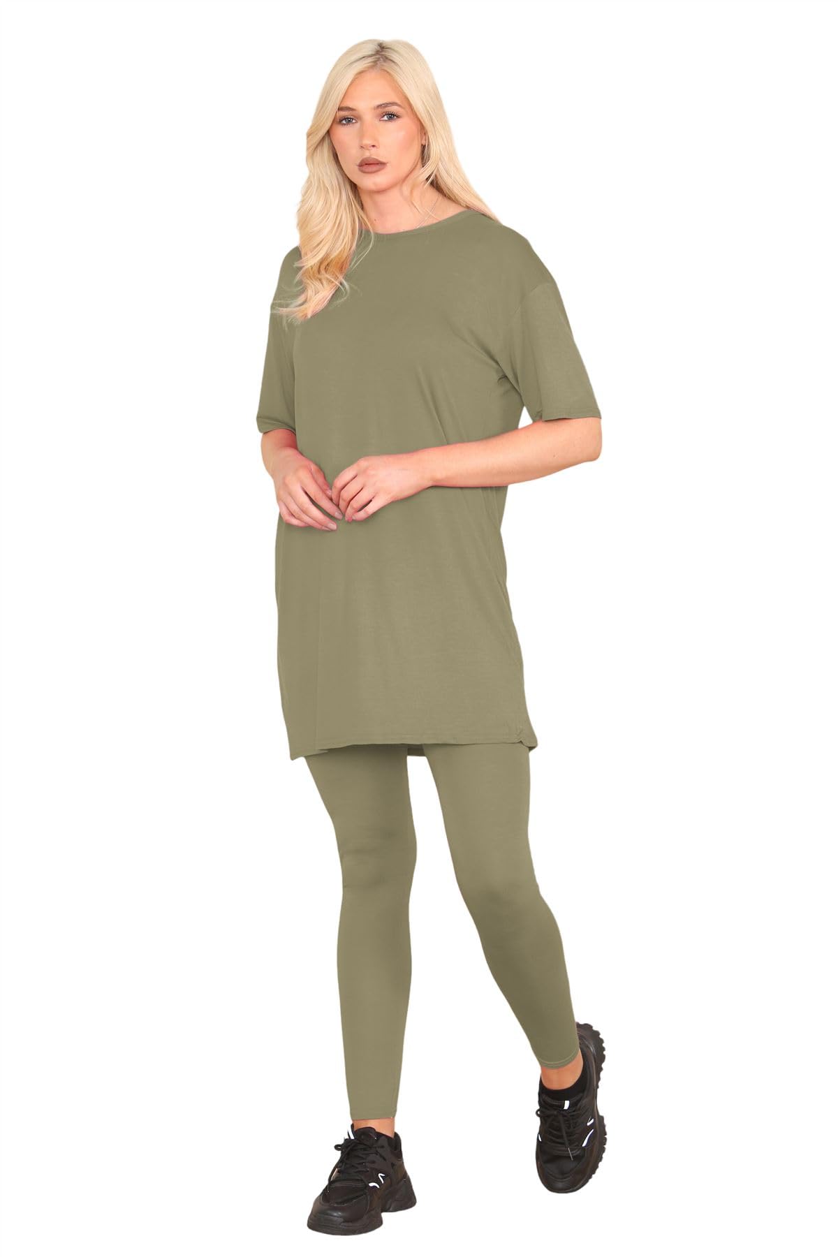 Janisramone® Women's Co-Ord Sets - Oversized Baggy Longline T-Shirt Top with Leggings | Summer Tracksuit, Gym Outfit & Lounge Wear Set for Women | Perfect for Workouts, Yoga, and Casual Wear