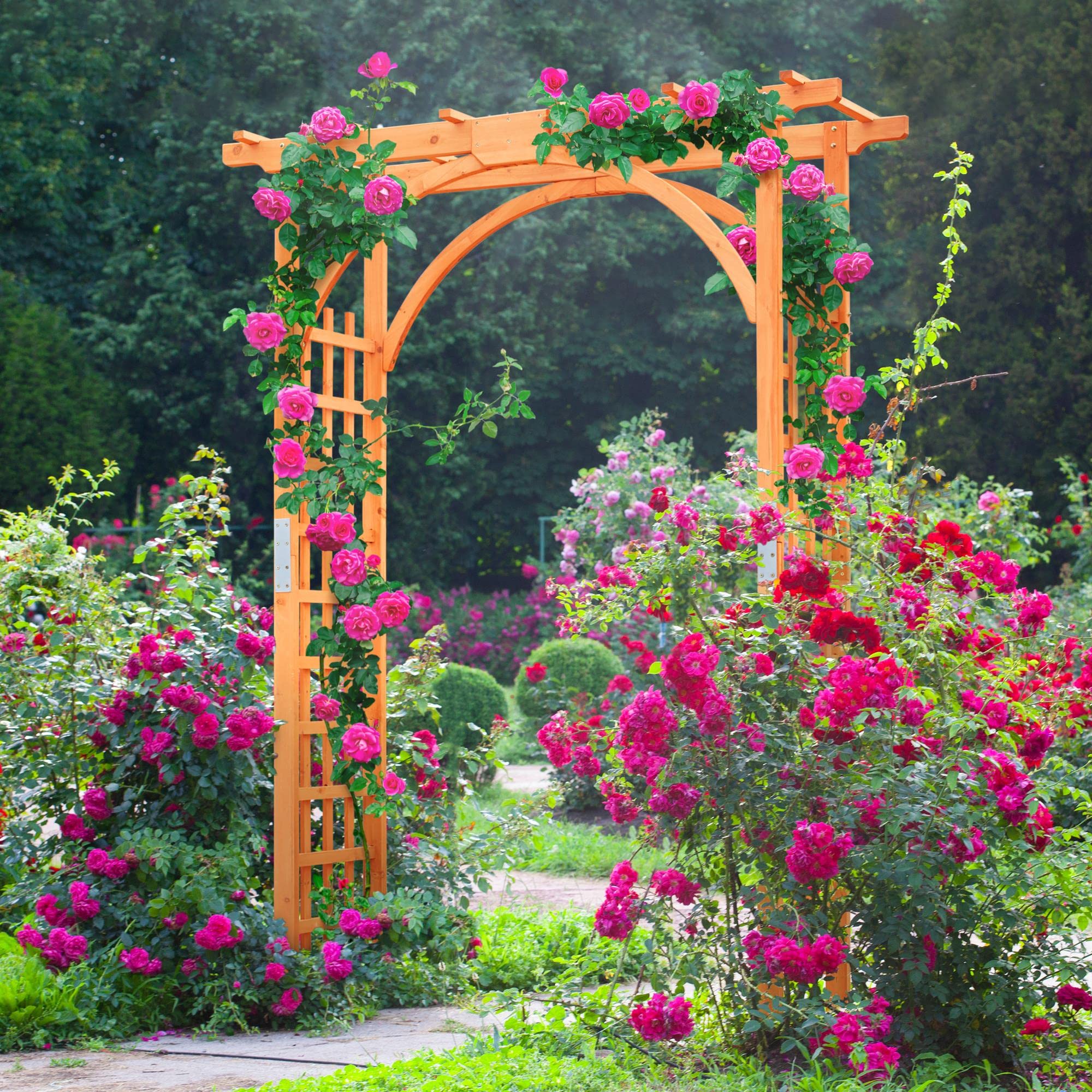 Yaheetech 85 Inch Brown Wooden Garden Trellis - Outdoor Climbing Plant Support for Roses, Vines & Flowers - Perfect for Garden, Yard, Patio & Backyard Landscaping