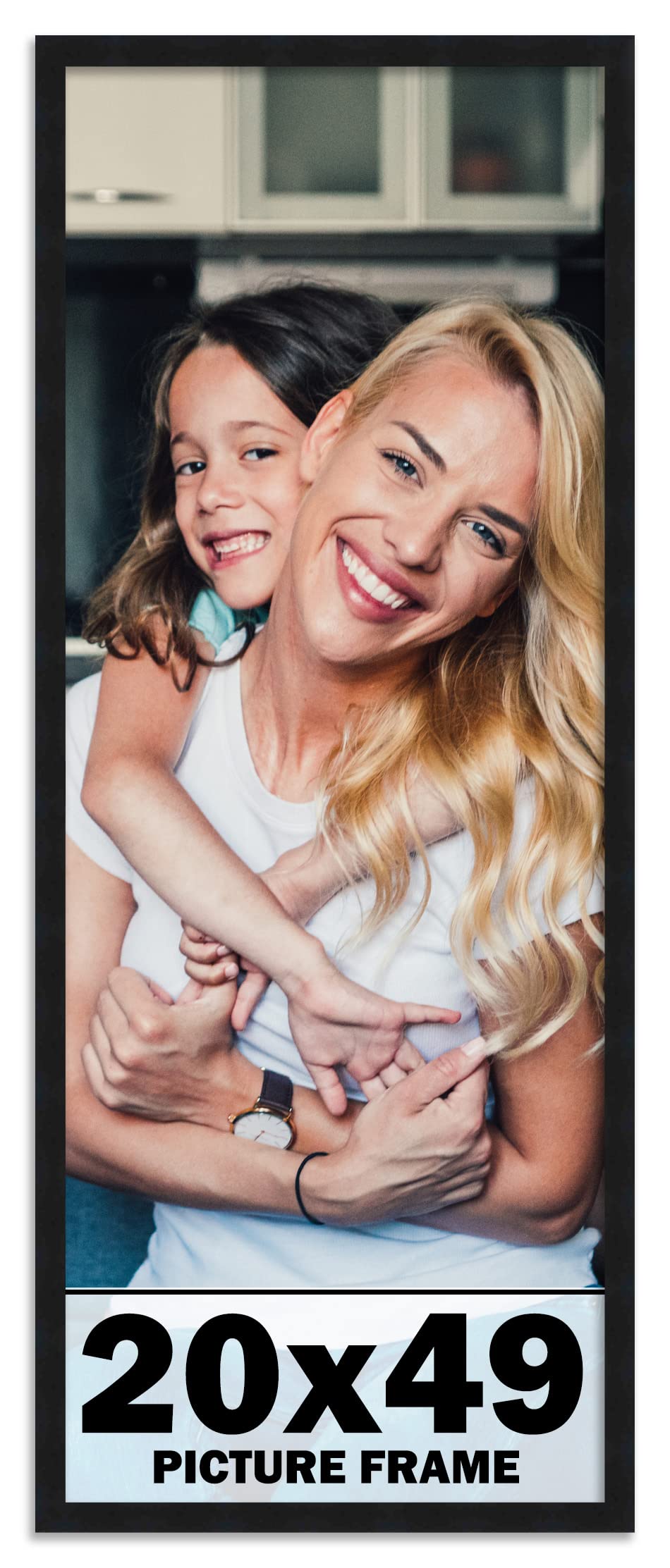 20x49 Black Modern Picture Frame with UV Acrylic Shatter Guard & Acid-Free Backing - Wood Wall Photo Frame for Family Portraits, Home Decor, Living Room & Bedroom Wall Art Display