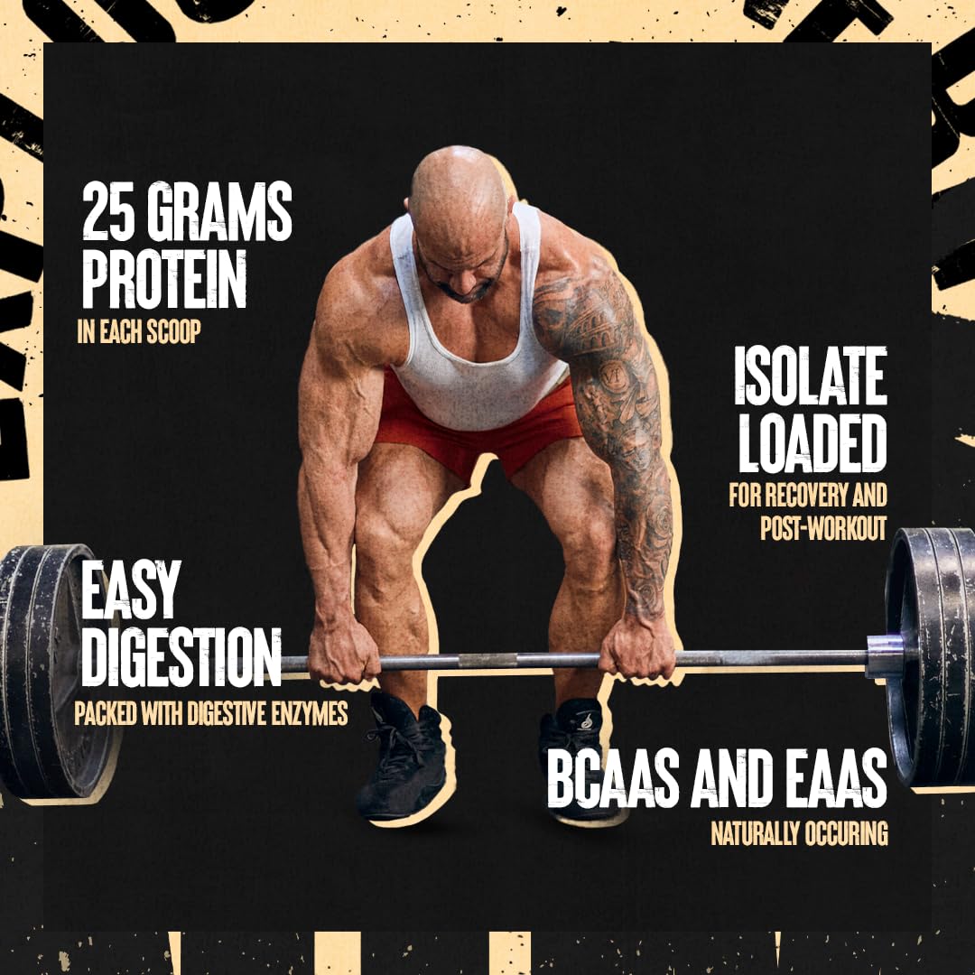 Animal Whey Isolate Protein Powder - 25g Protein for Muscle Building & Recovery, Low Sugar with Digestive Enzymes - Chocolate Flavor 4 lbs - Perfect for Pre & Post Workout for Men & Women - Great Taste for Smoothies & Shakes