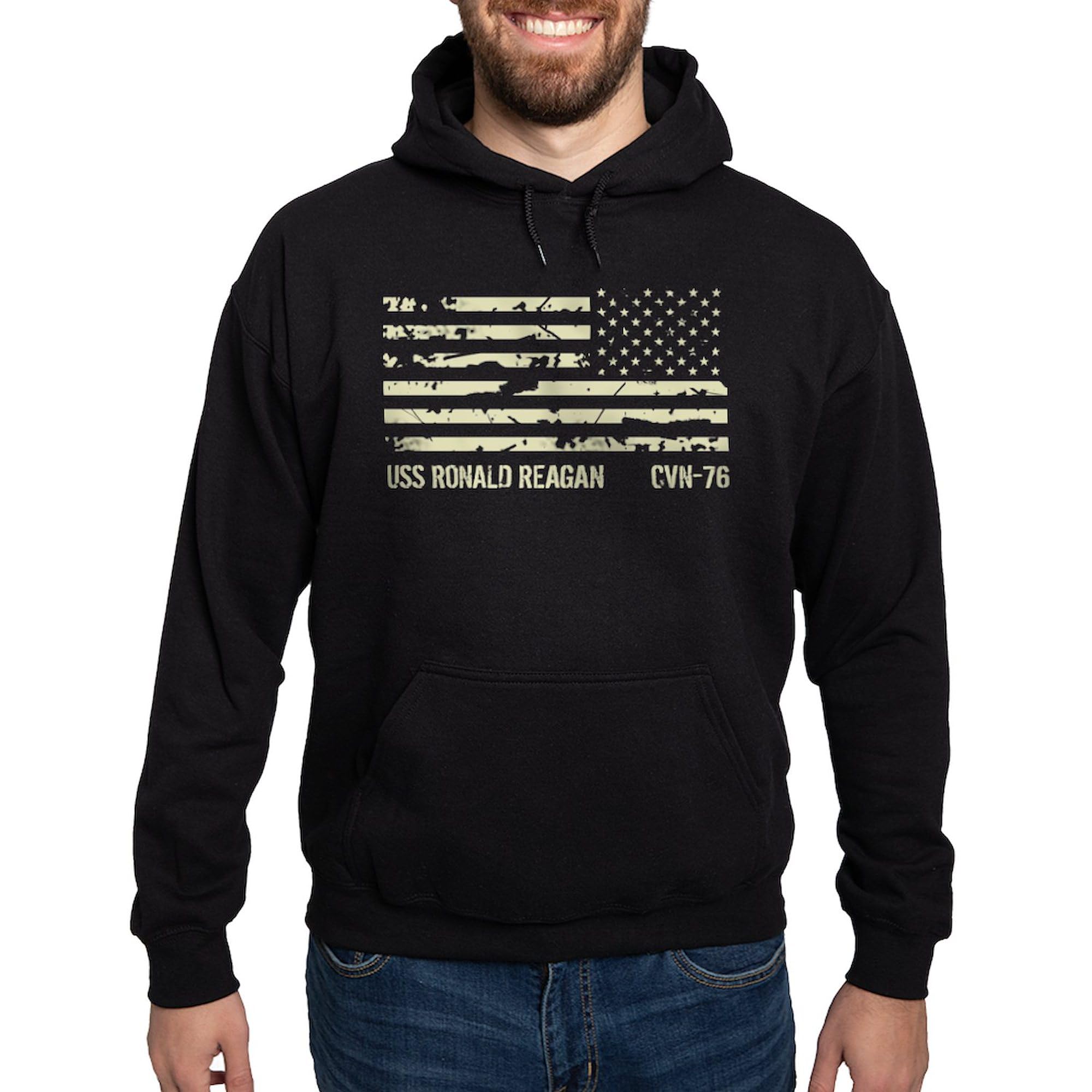 USS Ronald Reagan Hoodie for Men - Dark Navy Blue Regular Fit Pullover Sweatshirt | Military Apparel, Veteran Gifts, Patriotic Clothing for Casual Wear & Navy Pride