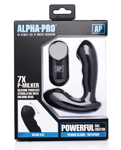 Premium Silicone Prostate Stimulator with Milking Beads & Remote Control - Alpha Pro P Milker (Black) | G-Spot & Prostate Massager for Men | Perfect for Solo Play & Couples Intimacy