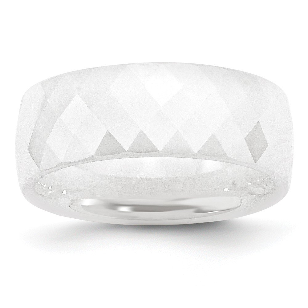 8mm Faceted Ceramic White Polished Band Ring for Women - Elegant & Durable Wedding, Engagement, or Everyday Jewelry
