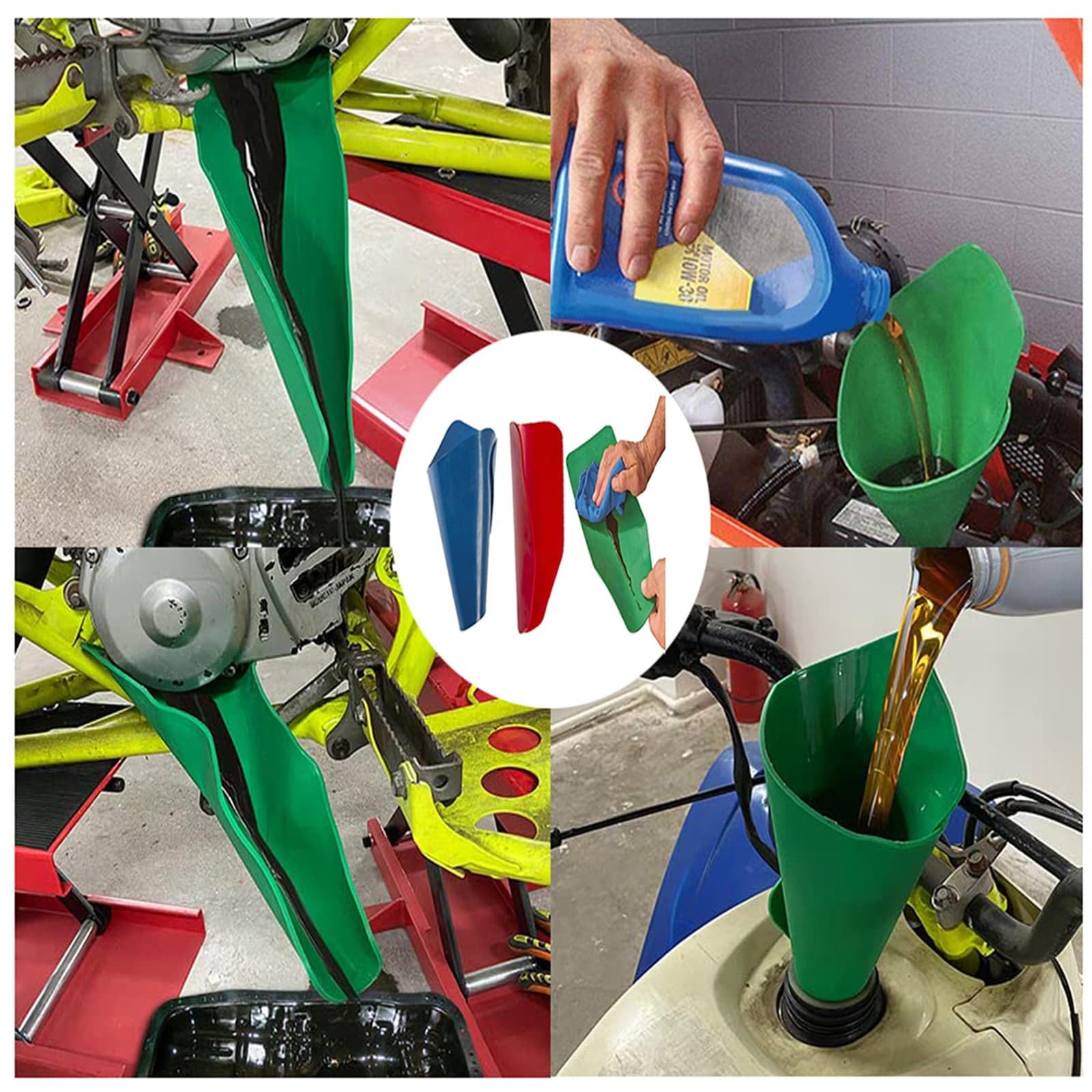3-Pack Flexible Oil Funnel for Car Maintenance - Reusable 14.57x6.7 Inch Draining Tool for Engine Oil Changes, Fluid Transfers & DIY Automotive Projects - Perfect for Mechanics, Home Garages & Quick Lube Stations