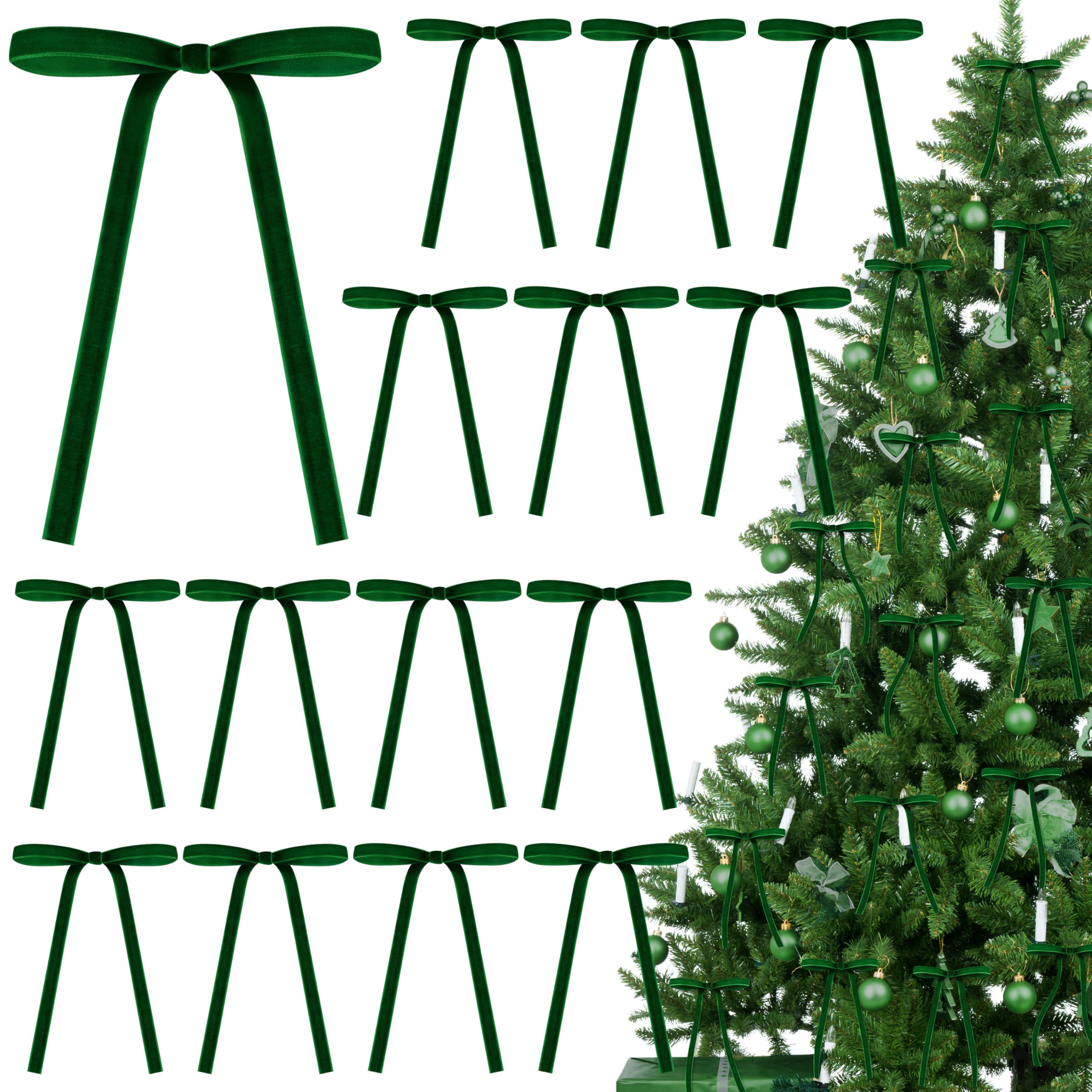 Fayoo 30-Piece Dark Green Velvet Christmas Wreath Bows - 5x7 Inch Rustic Vintage Ribbon Bows for Tree, Garland, Wreath Decor - Perfect for Holiday Home Decor, Indoor & Outdoor Christmas Decorations