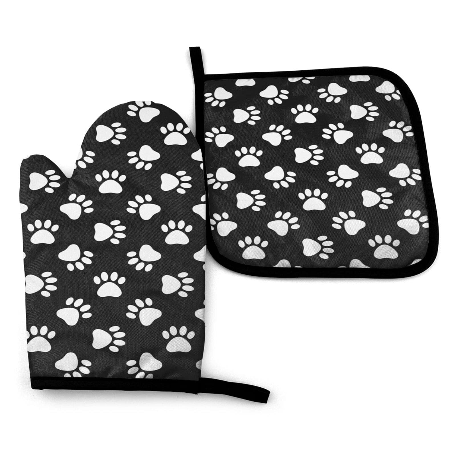 Perinsto Cute Cat and Dog Paws Print Oven Mitts & Pot Holders Set - Heat Resistant Kitchen Gloves for Baking, Grilling, BBQ - Microwave Safe Cooking Accessories for Home, Gifts & Holiday Decor
