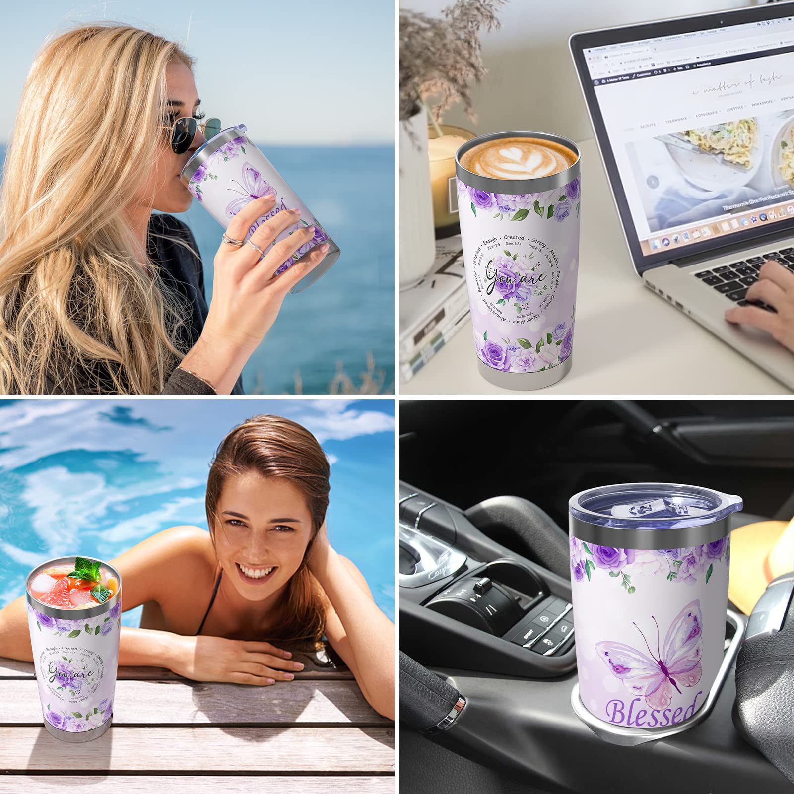 Inspirational Purple Butterfly Christian Tumbler - Religious Gift for Women, Mom, Sister, Best Friend - Birthday, Christmas Present Idea - Perfect for Daily Use, Church, Prayer & Encouragement