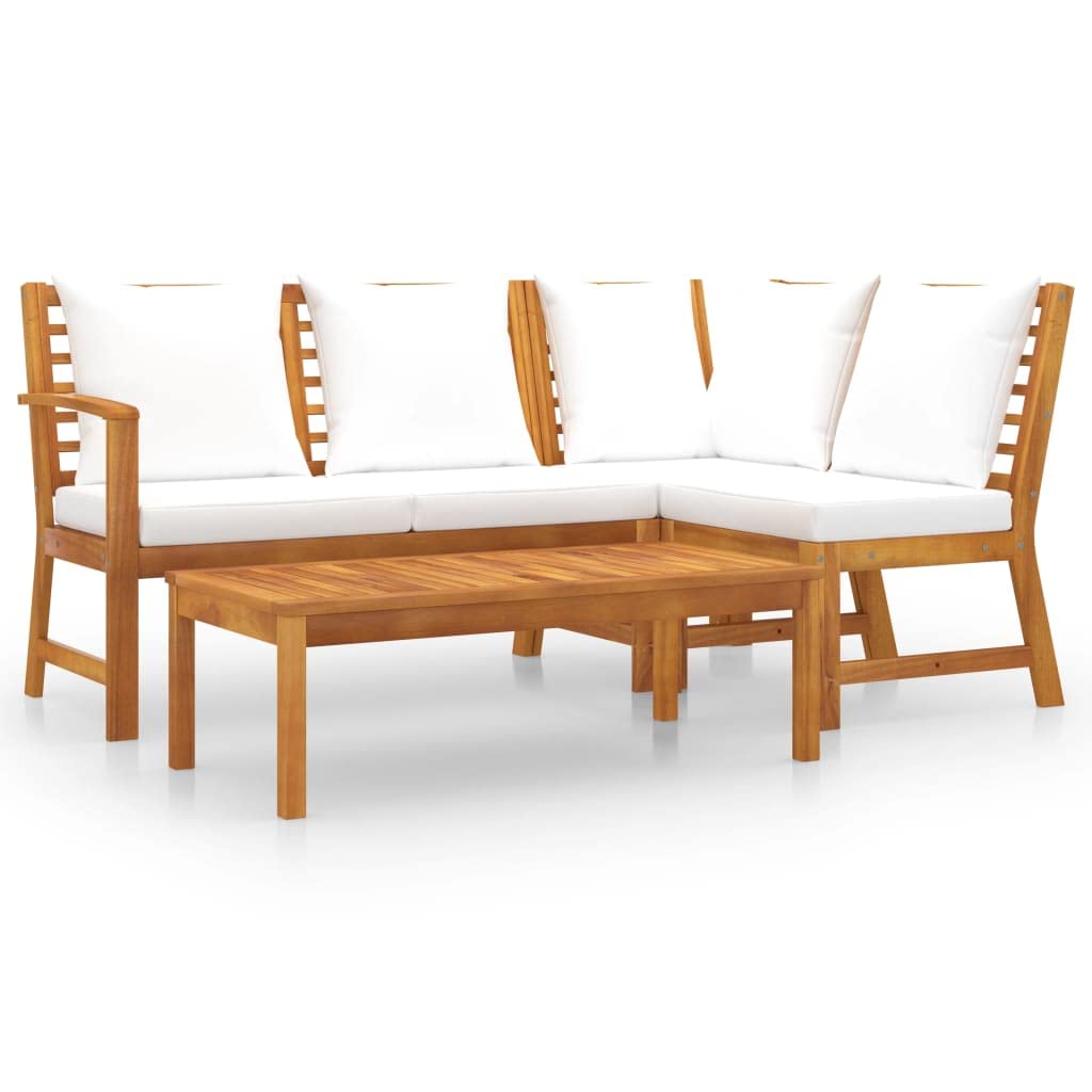 vidaXL 4-Piece Patio Lounge Set - Outdoor Sectional Sofa with Cushions, Cream Acacia Wood Modern Corner Furniture for Garden, Deck & Backyard Relaxation