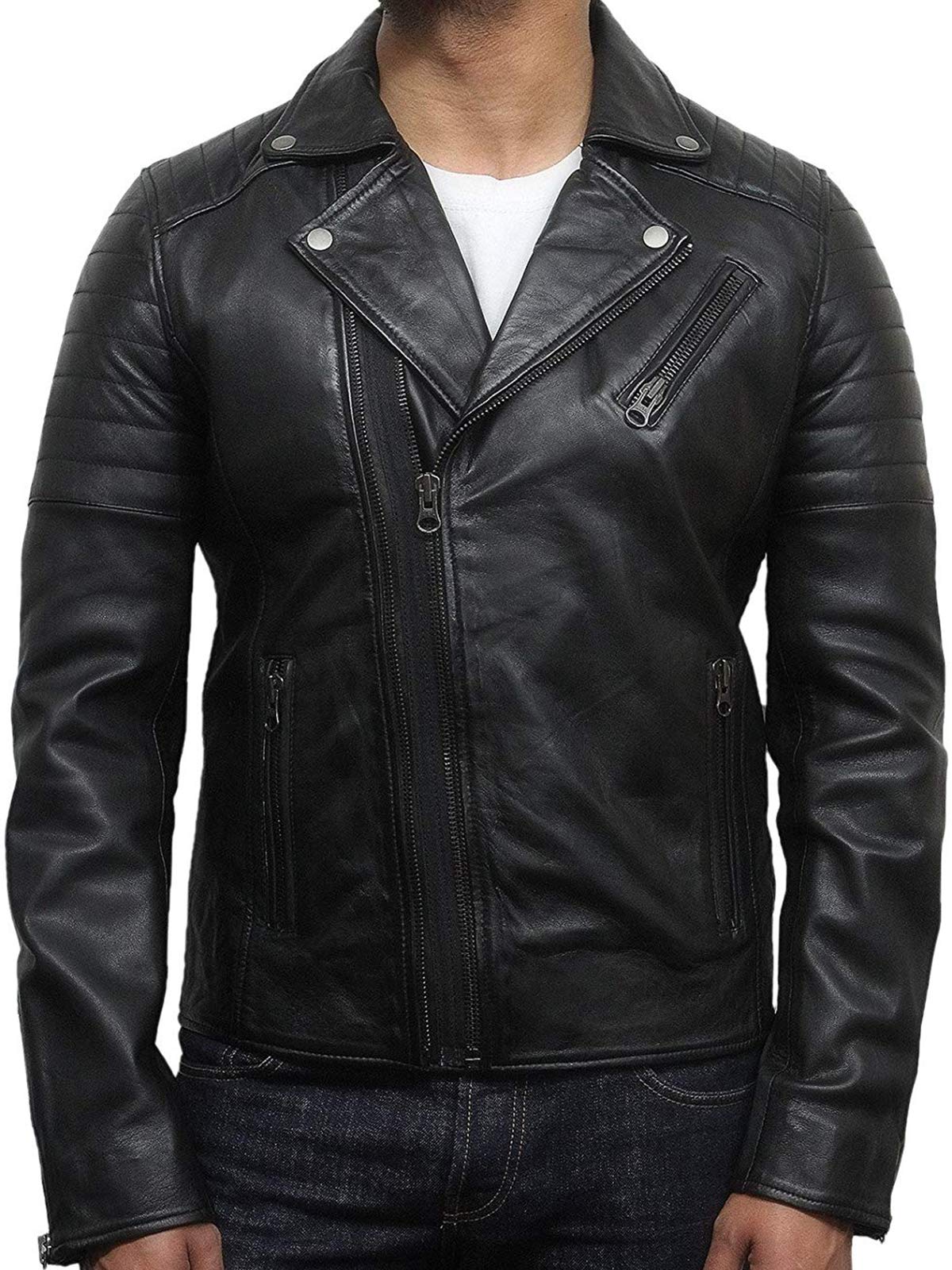 BRANDSLOCK Men's Genuine Lamb Skin Leather Jacket - Slim Fit Biker Style for Motorcycle Riding & Casual Outfits | Premium Quality Men's Fashion Outerwear