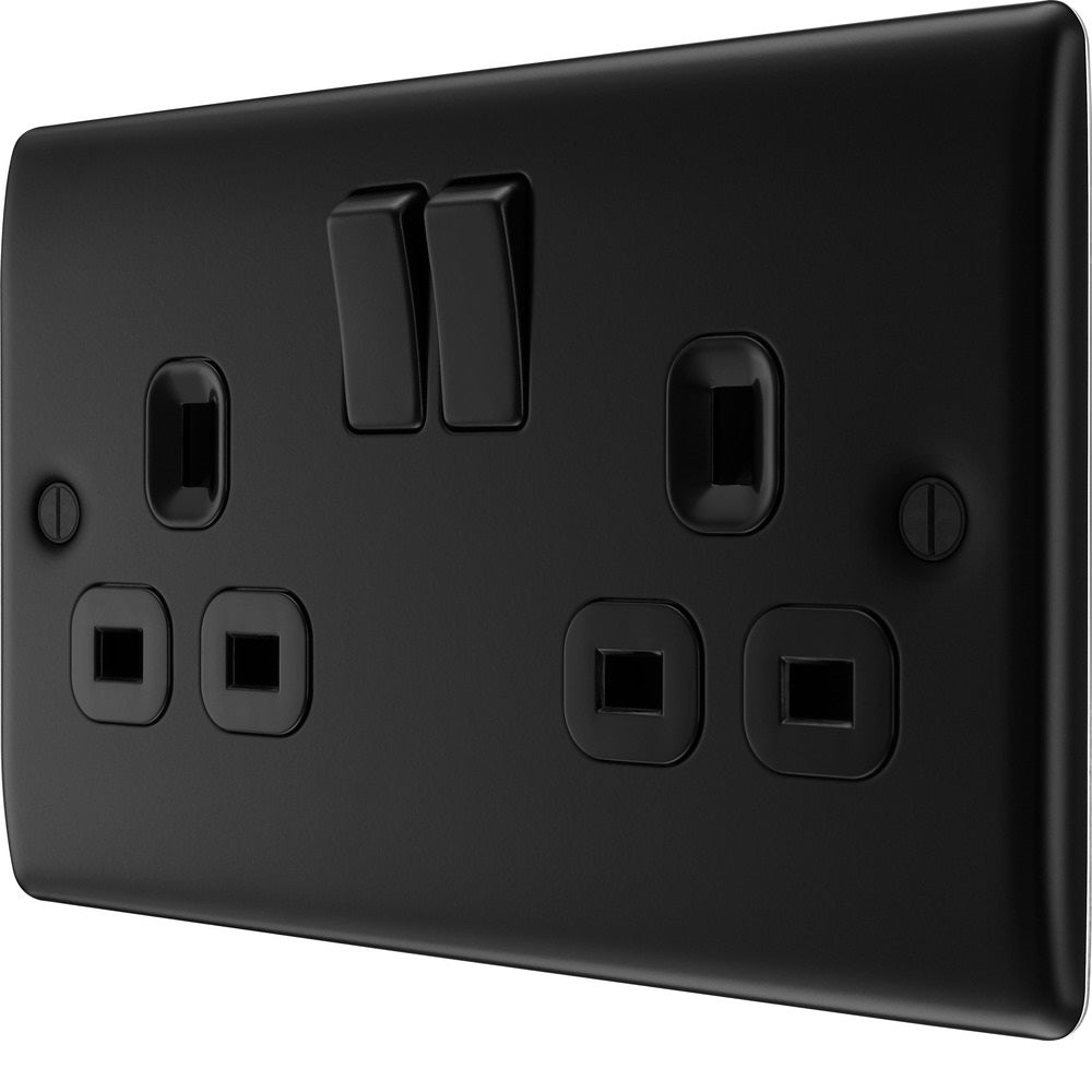 BG Nexus Metal Matt Black 13A Double Socket NFB22B - Premium Electrical Outlet for Home & Office Use - Perfect for Living Rooms, Bedrooms, and Workspaces