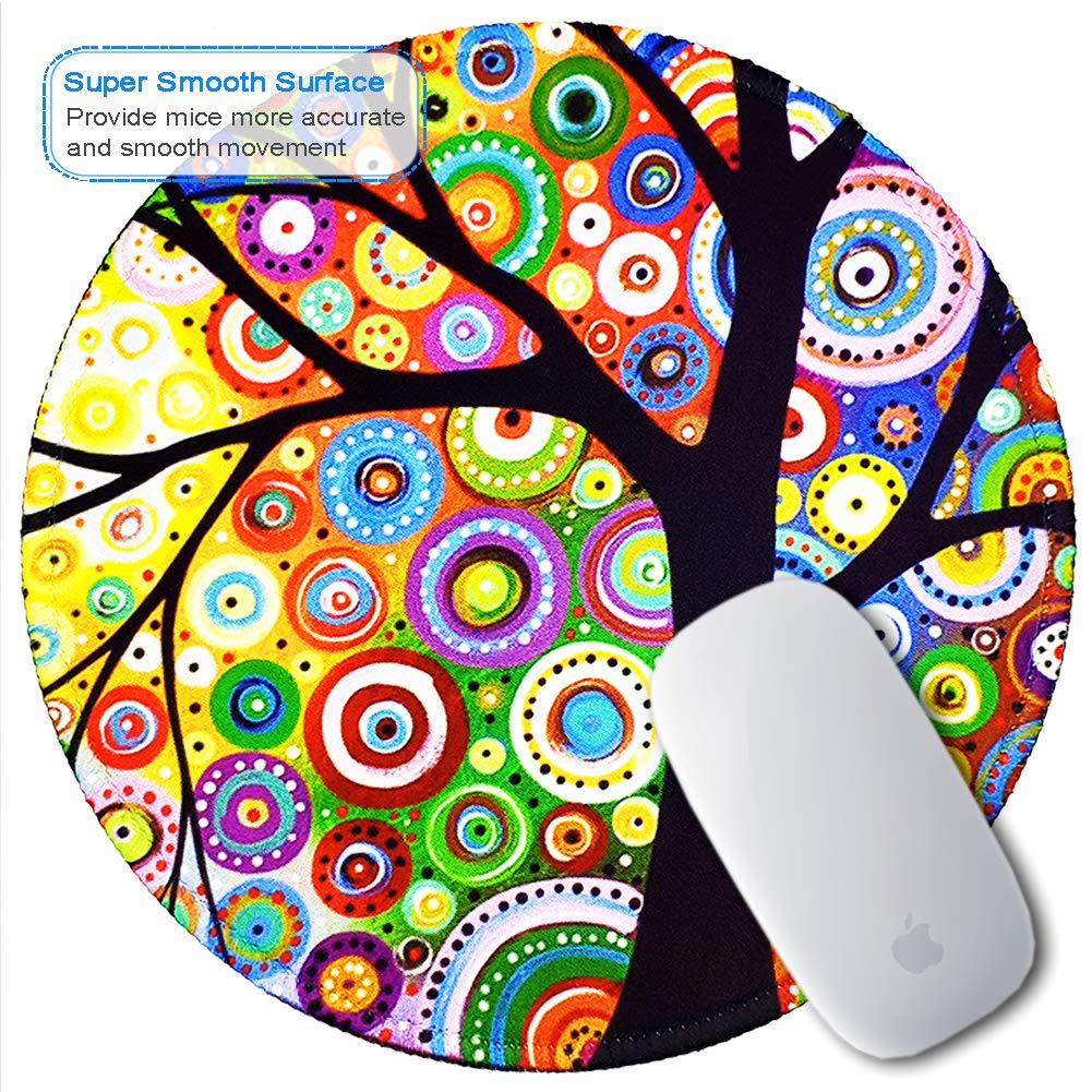 BOSOBO Tree of Life Mouse Pad - Non-Slip Round Rubber Mouse Mat with Stitched Edges, 7.9 Inch Small Circular Desk Pad for Office, Gaming & Home Use - Perfect Gift for Women & Girls