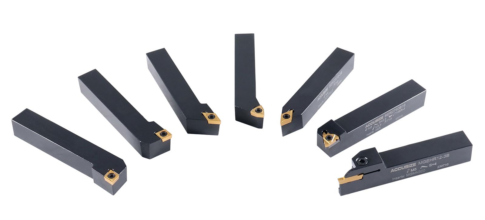 Accusize Industrial Tools 3/4'' Shank 7-Piece Indexable Carbide Turning Tool Set in Fitted Box (2387-2006) - Perfect for Metal Lathe Turning, Facing, and Grooving Operations