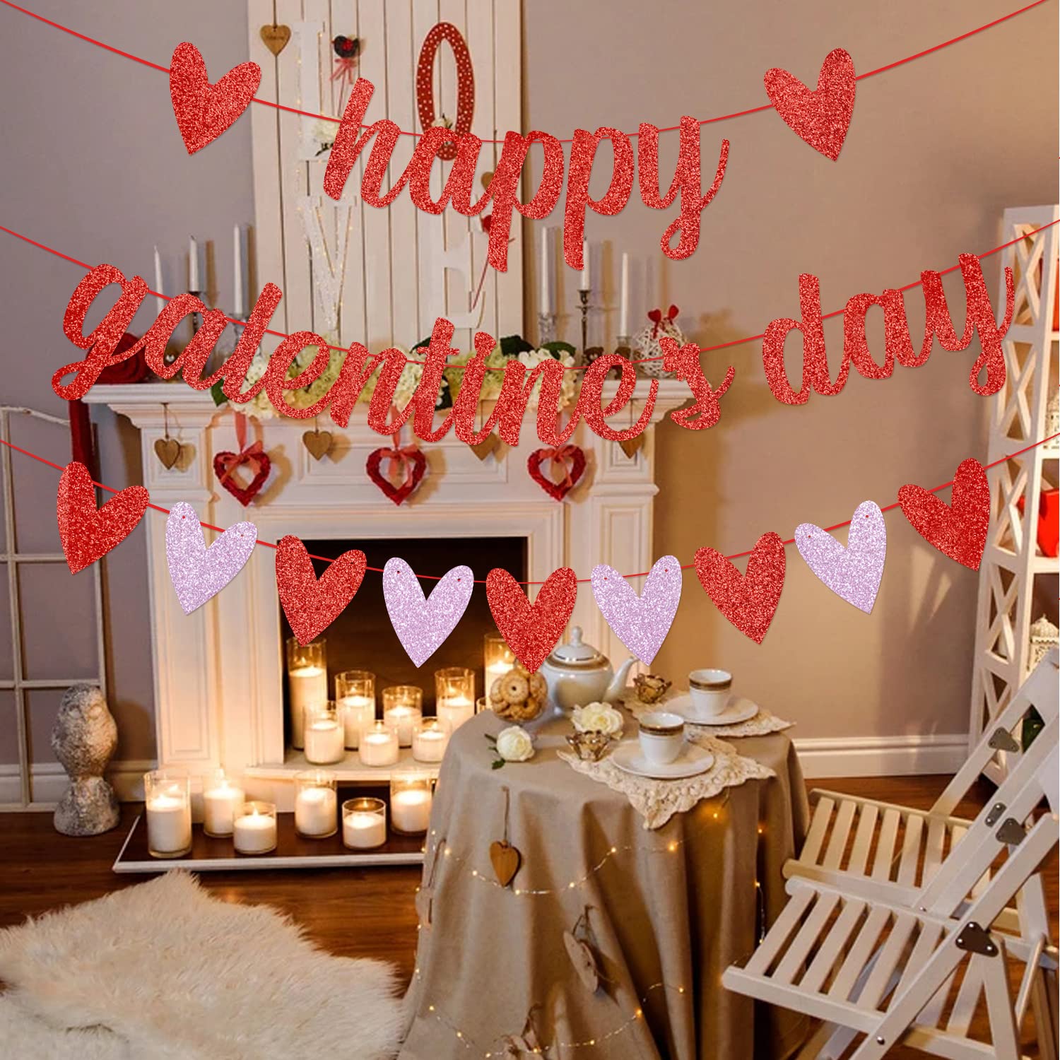 Galentine's Day Banner - Red Heart Felt Garland for Valentine's Dating Party Decorations - Happy Galentines Day Party Supplies - Perfect for Home, Office & Romantic Date Night Decor
