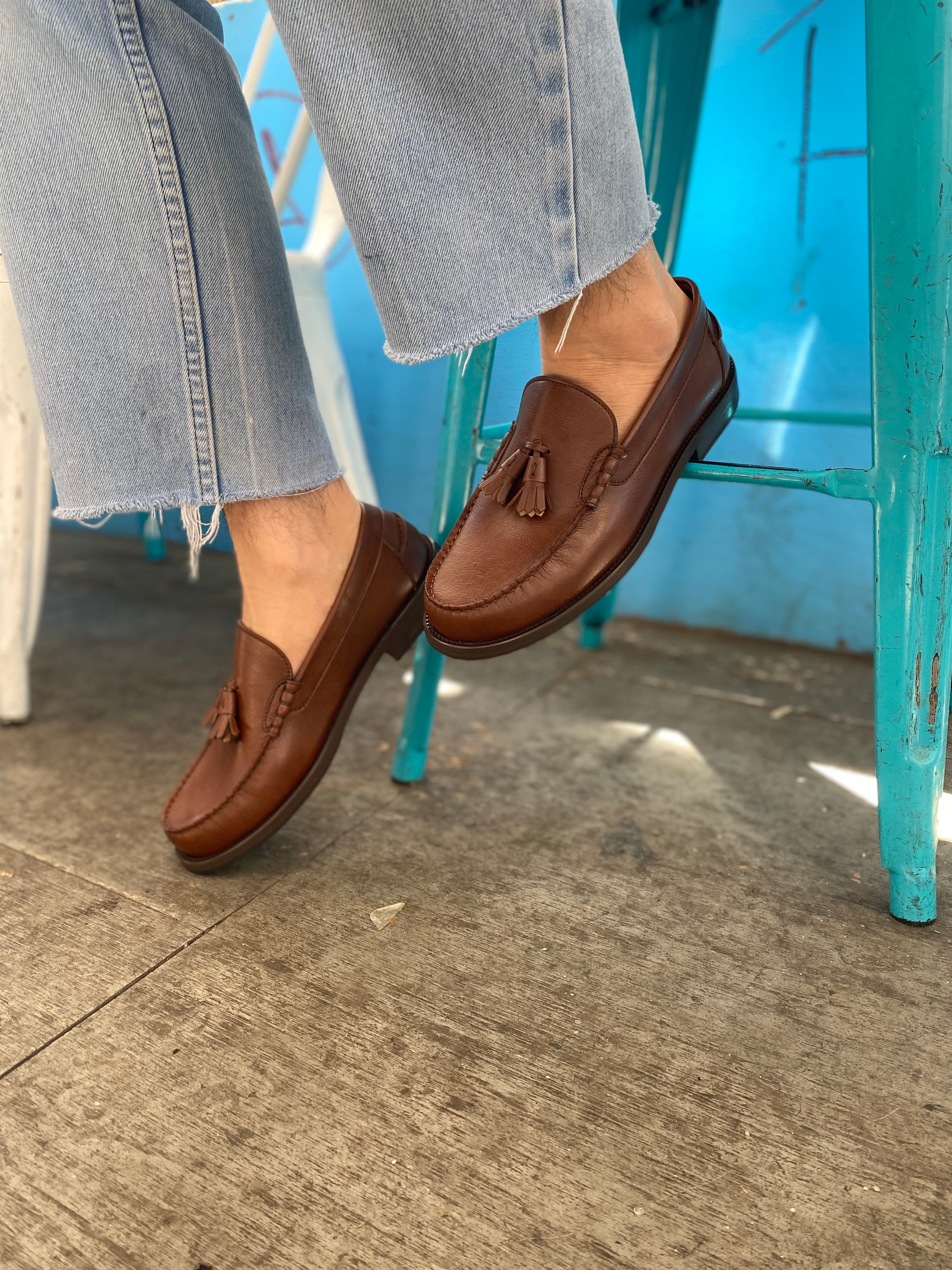 Novacas Genuine Leather Tan Finn Loafer Shoes for Men - Comfortable & Stylish Slip-Ons for Casual Wear, Office & Travel