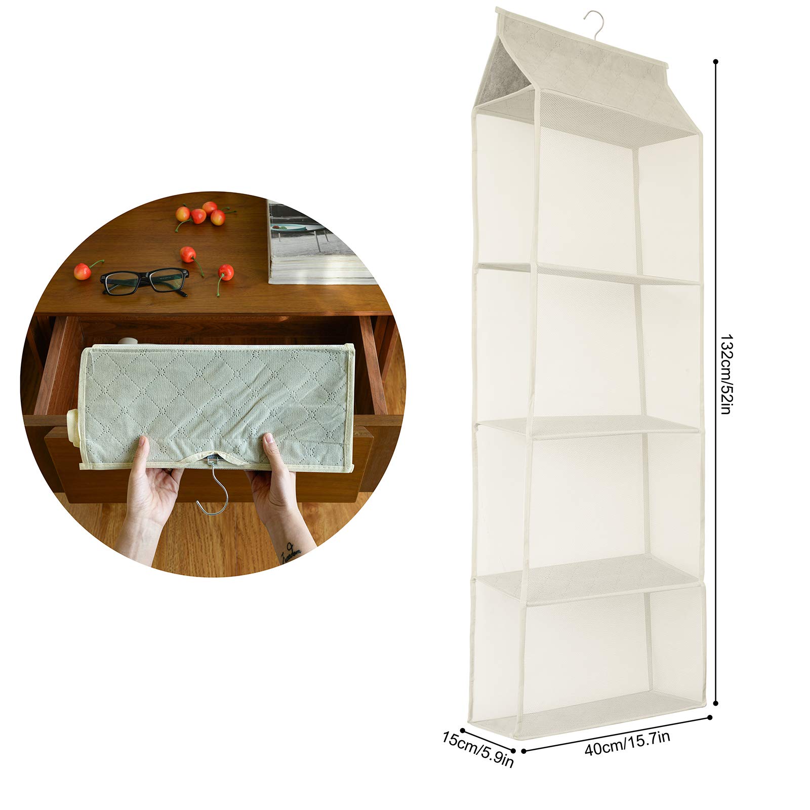 Space Saving Hanging Handbag Organizer with 4 Heavy-Duty Mesh Shelves - Closet Purse & Tote Storage for Wardrobe (Beige) | Perfect for Bedroom, Walk-in Closet & Dorm Organization