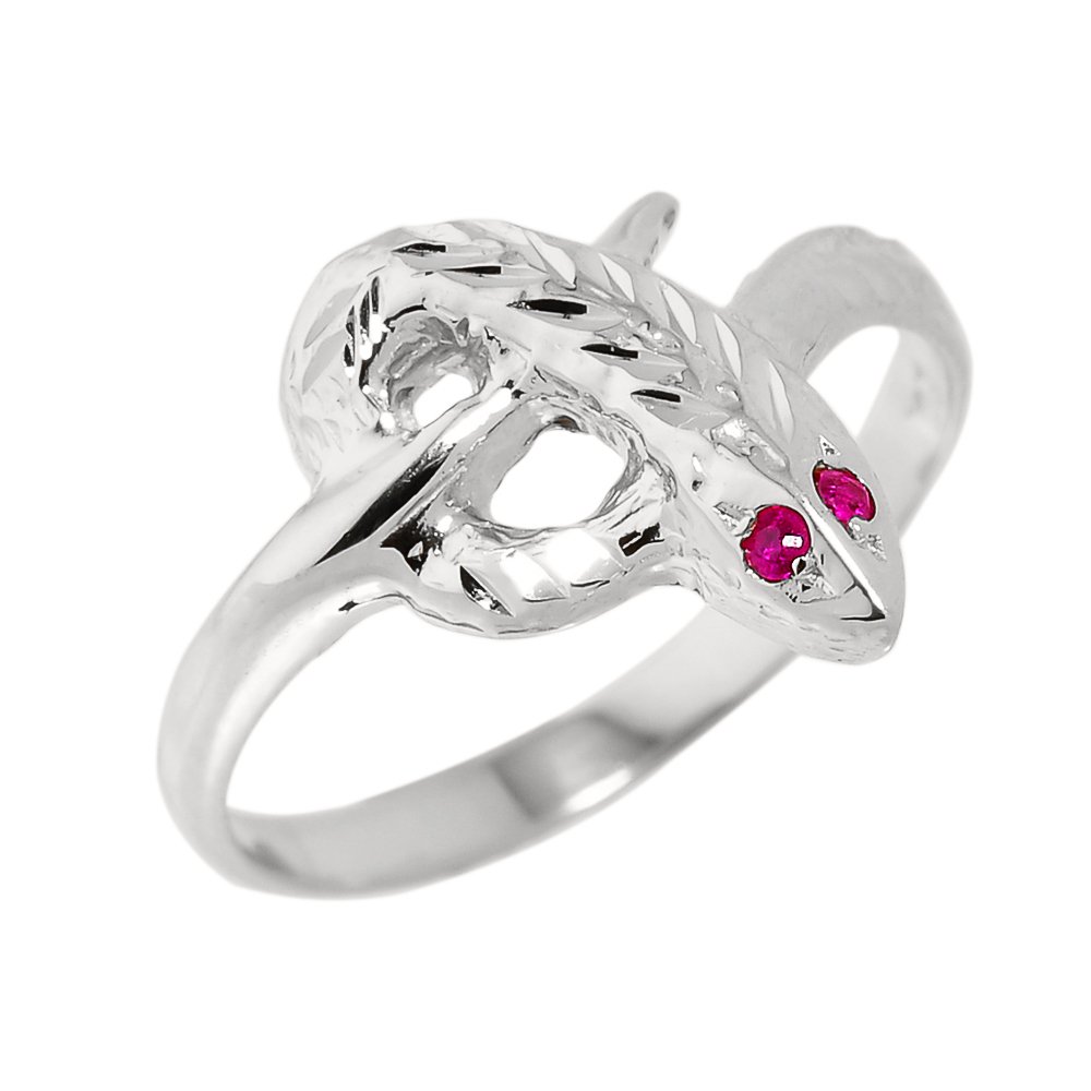 925 Sterling Silver Red-Eye Snake Band CZ Cobra Ring for Women - High Polish Gothic Jewelry for Halloween, Cosplay & Punk Fashion Accessories