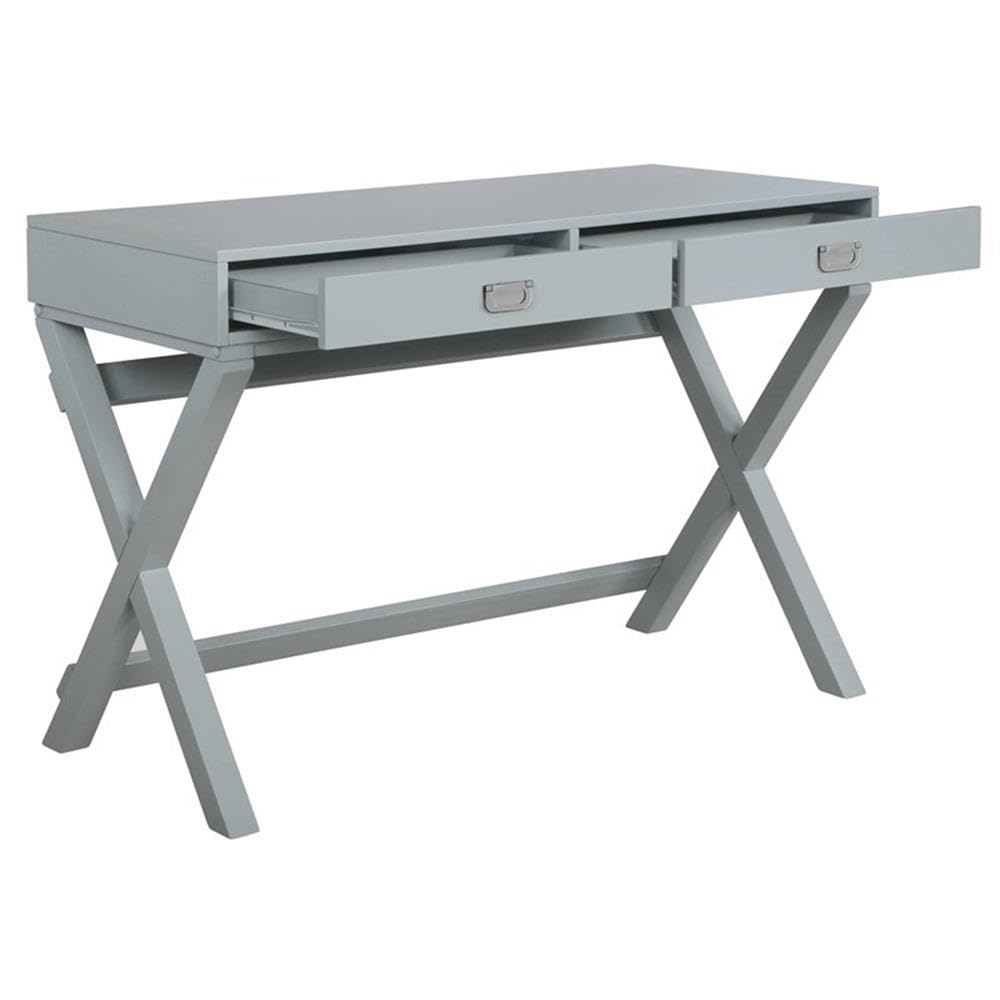 Gray Two-Drawer Wooden Writing Desk - Compact Home Office Desk for Small Spaces, Study & Workstation