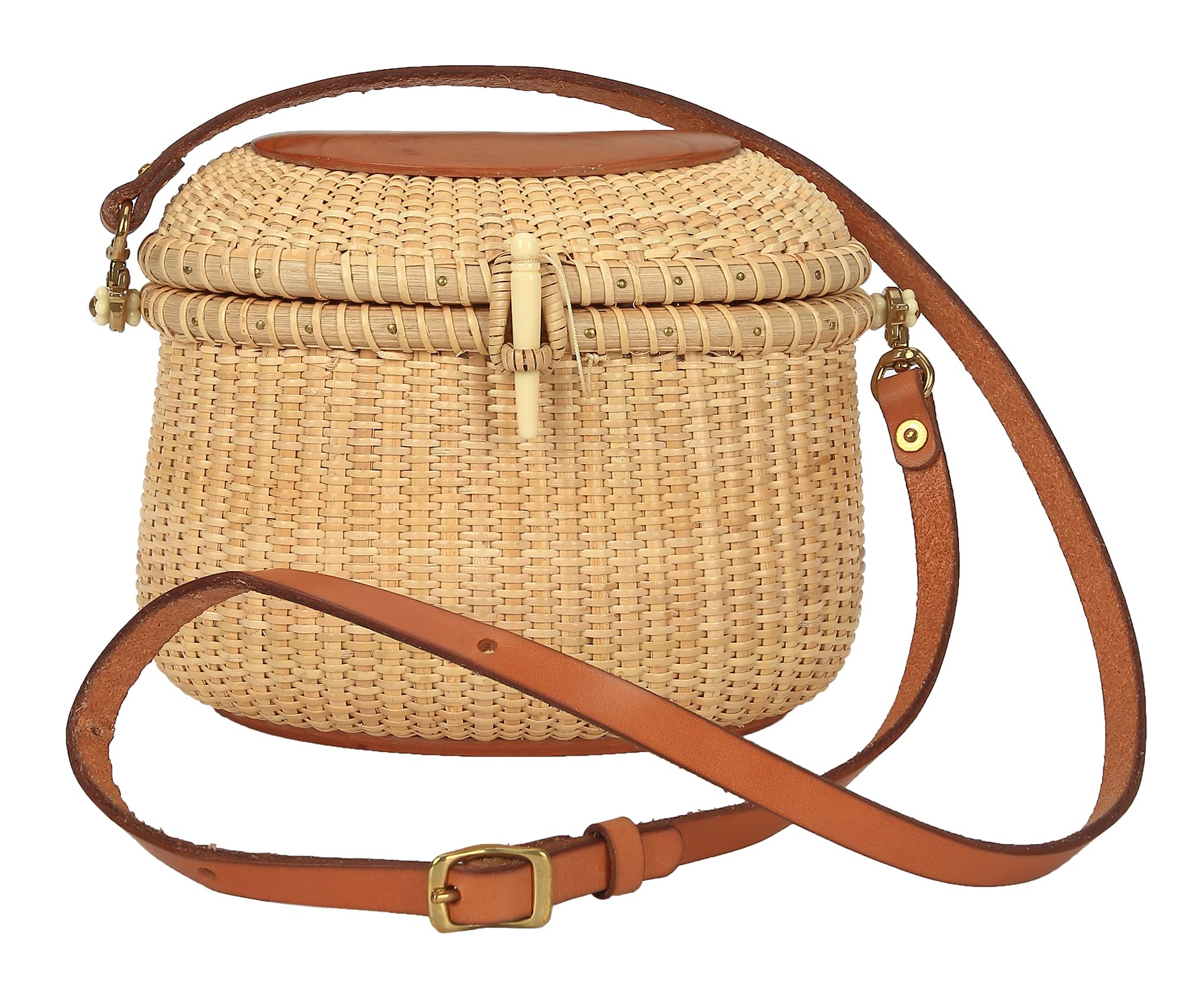 Nantucket Basket Tall Crescent Purse - Handwoven Cane-on-Cane Rattan Bag for Women | Beach Tote, Summer Accessory, Boho Chic Handbag