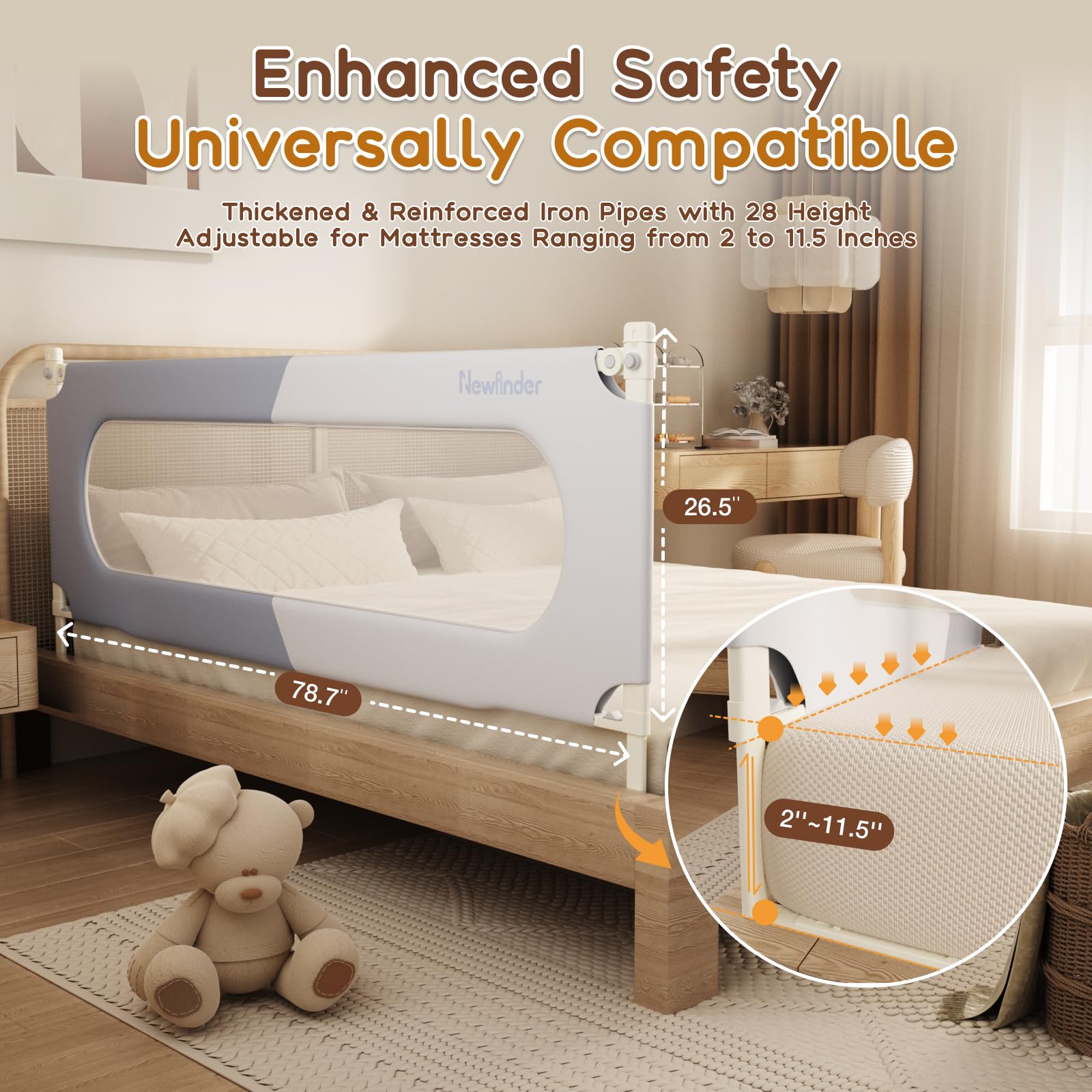3-Pack Adjustable Toddler Bed Rails with Dual-Child Safety Lock | 78.7