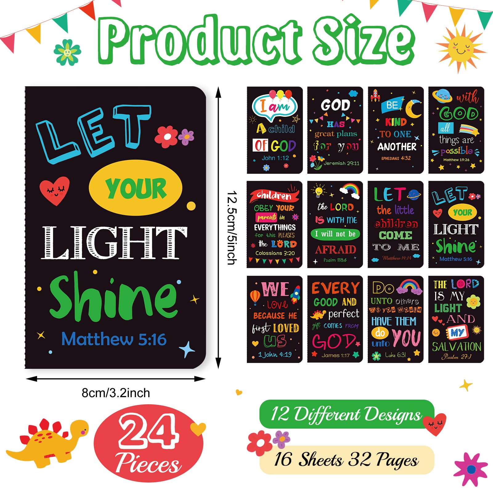 Faccito 24 Pcs Christian Inspirational Mini Notepads - Bible Verse Notebook, Small Scripture Journal, Religious Motivational Pocket Notepads - Bulk Pack for Easter, Home, Church & Sunday School Gifts - Perfect for Daily Devotion, Prayer Journaling & Bible Study Notes
